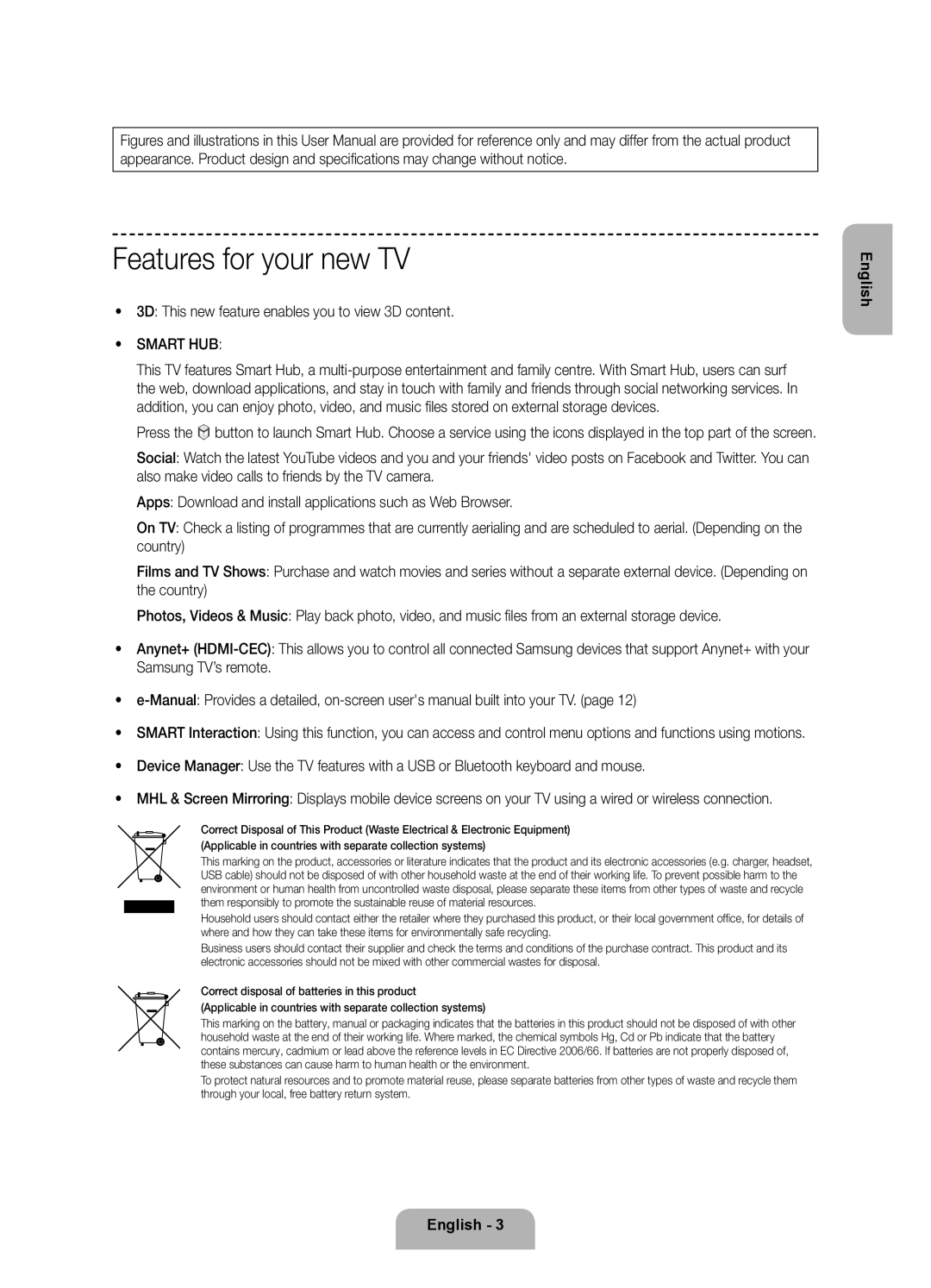 Samsung UE55F8500ATXRU, UE46F8500ATXRU manual Features for your new TV, 3D This new feature enables you to view 3D content 