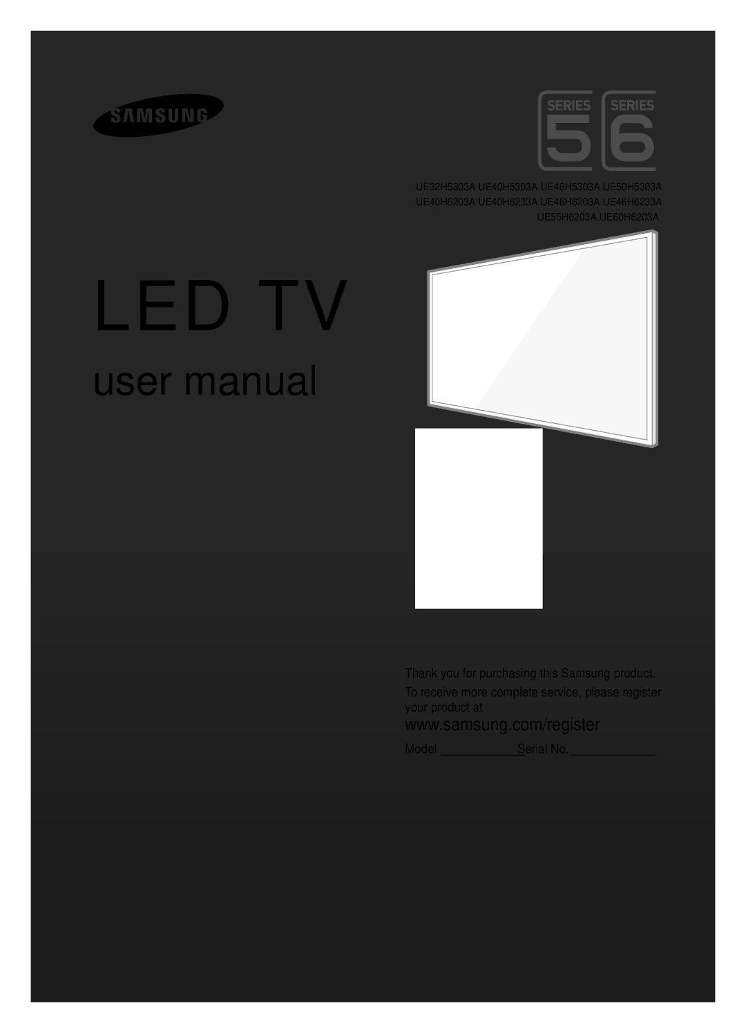 Samsung UE55H6203AKXRU, UE46H5303AKXUZ, UE46H6203AKXMS, UE40H6203AKXRU, UE55H6203AKXMS manual Model Serial No, English 