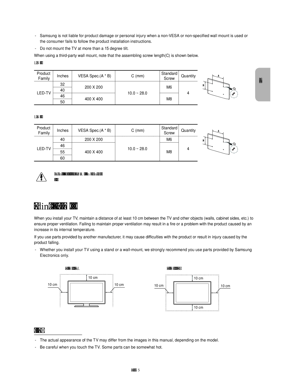 Samsung UE46H6203AKXRU, UE46H5303AKXUZ manual Providing Proper Ventilation for Your TV, Other Cautions, LED 6 Series 