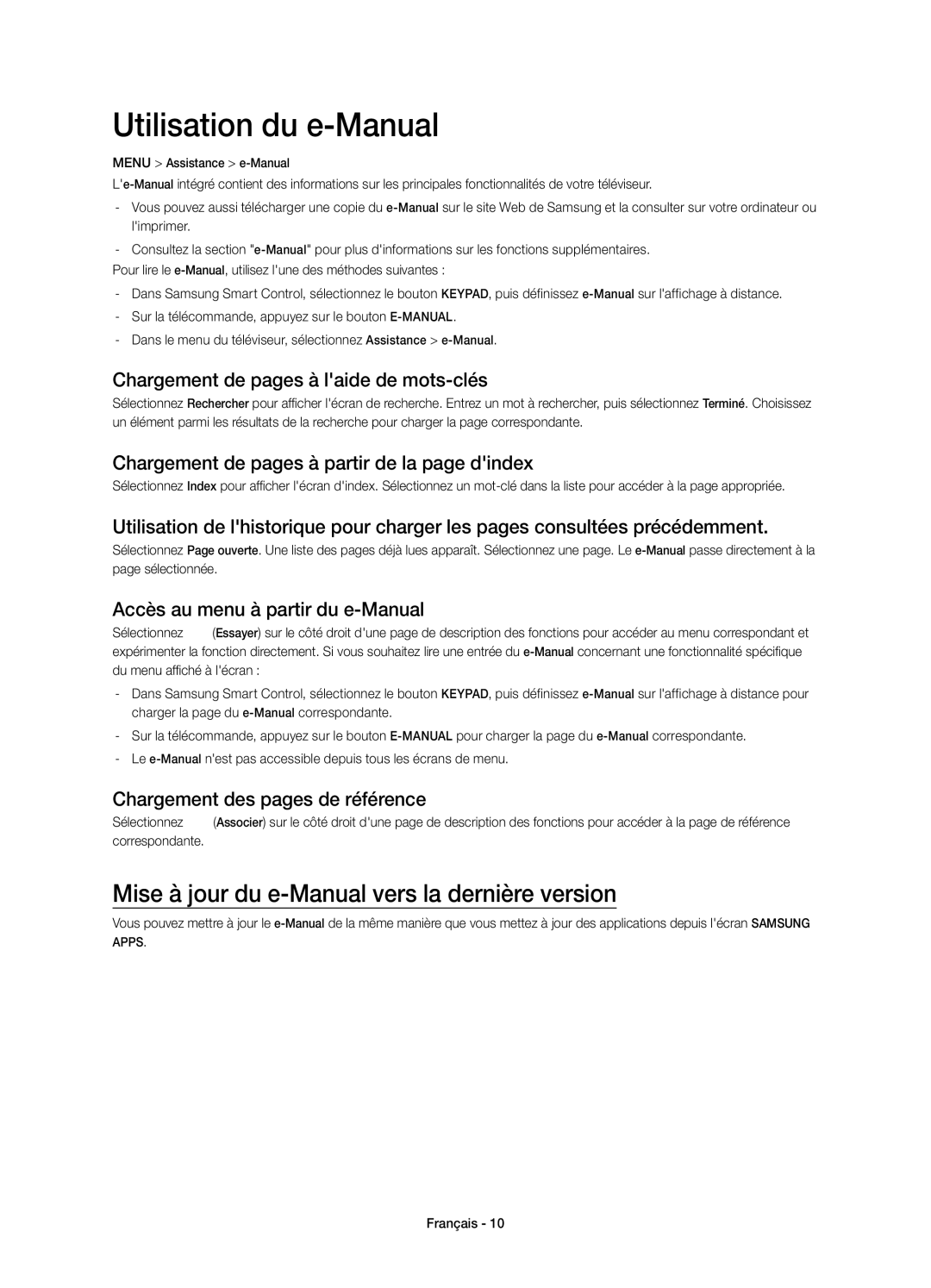 Samsung UE55H7000SLXXC, UE46H7000SLXXC manual Utilisation du e-Manual, Mise à jour du e-Manual vers la dernière version 