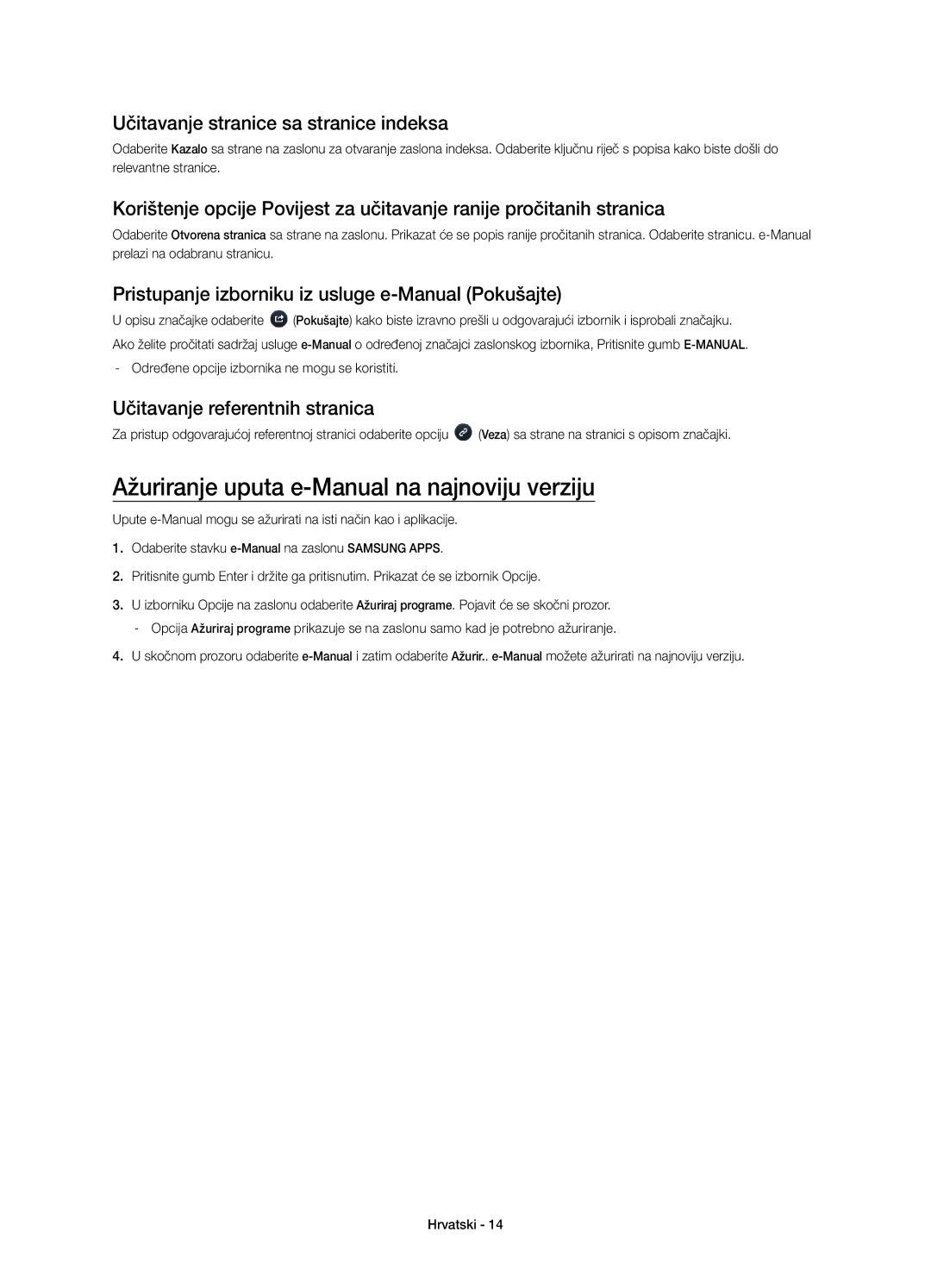 Samsung UE48H4203AWXXH manual Ažuriranje uputa e-Manual na najnoviju verziju, Učitavanje stranice sa stranice indeksa 