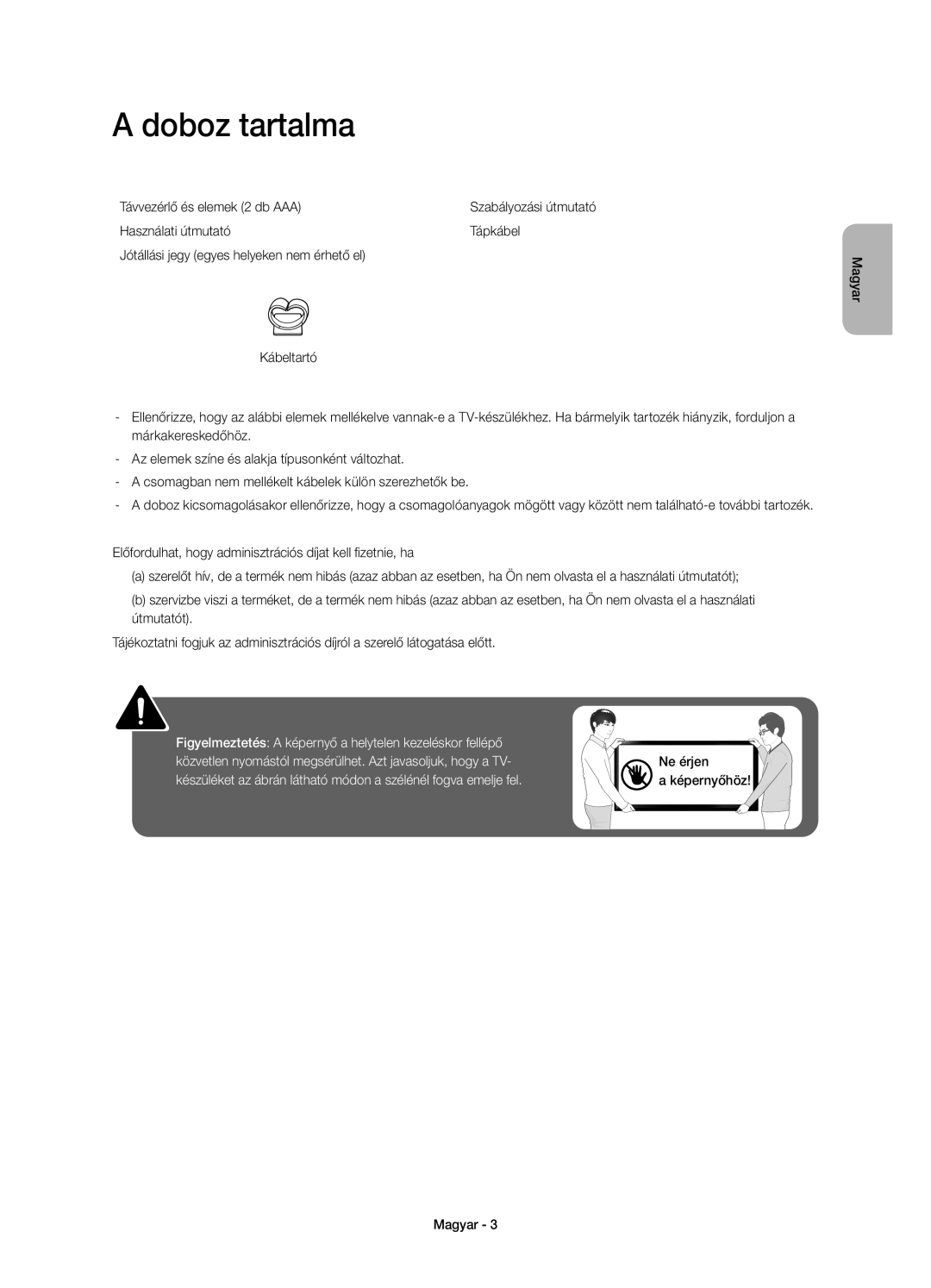 Samsung UE48H4203AWXXH manual Doboz tartalma, Távvezérlő és elemek 2 db AAA 