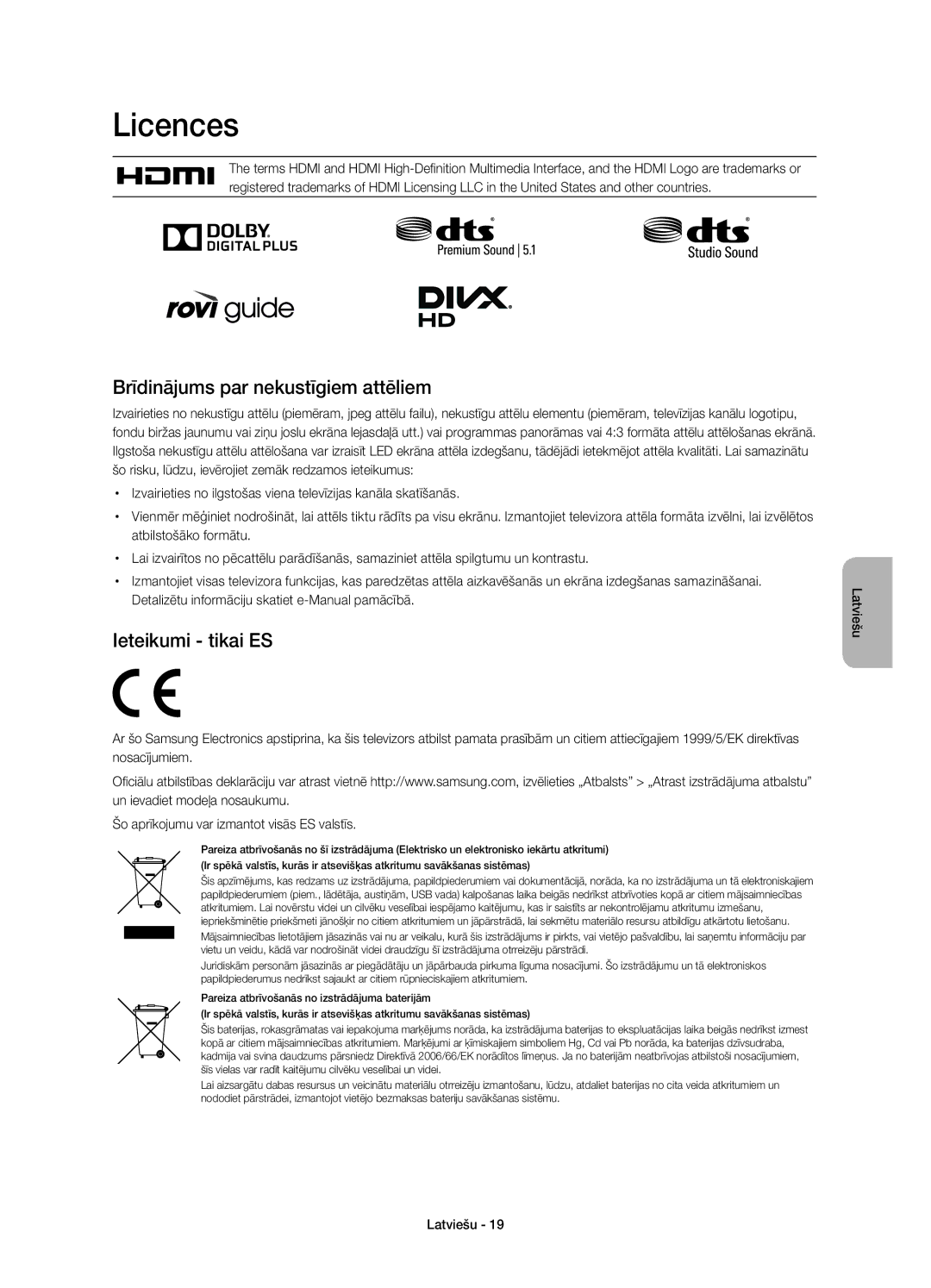 Samsung UE48H4203AWXXH manual Brīdinājums par nekustīgiem attēliem, Ieteikumi tikai ES, Atbilstošāko formātu 