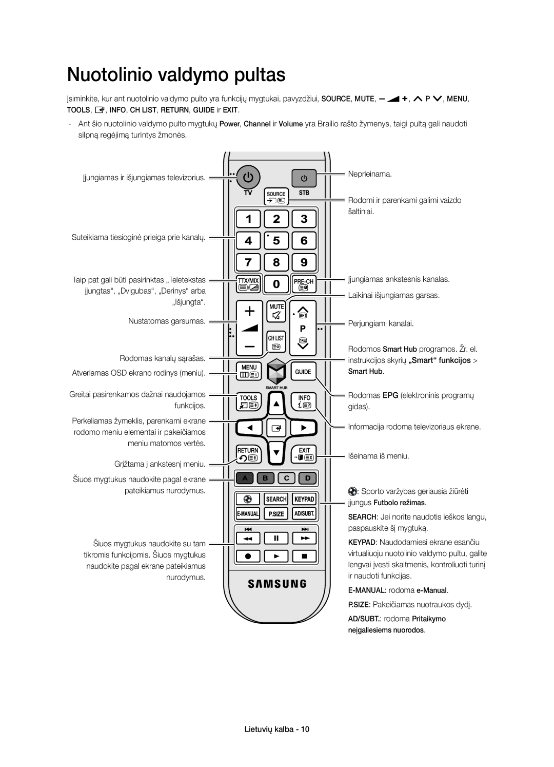 Samsung UE48H4203AWXXH manual Nuotolinio valdymo pultas 