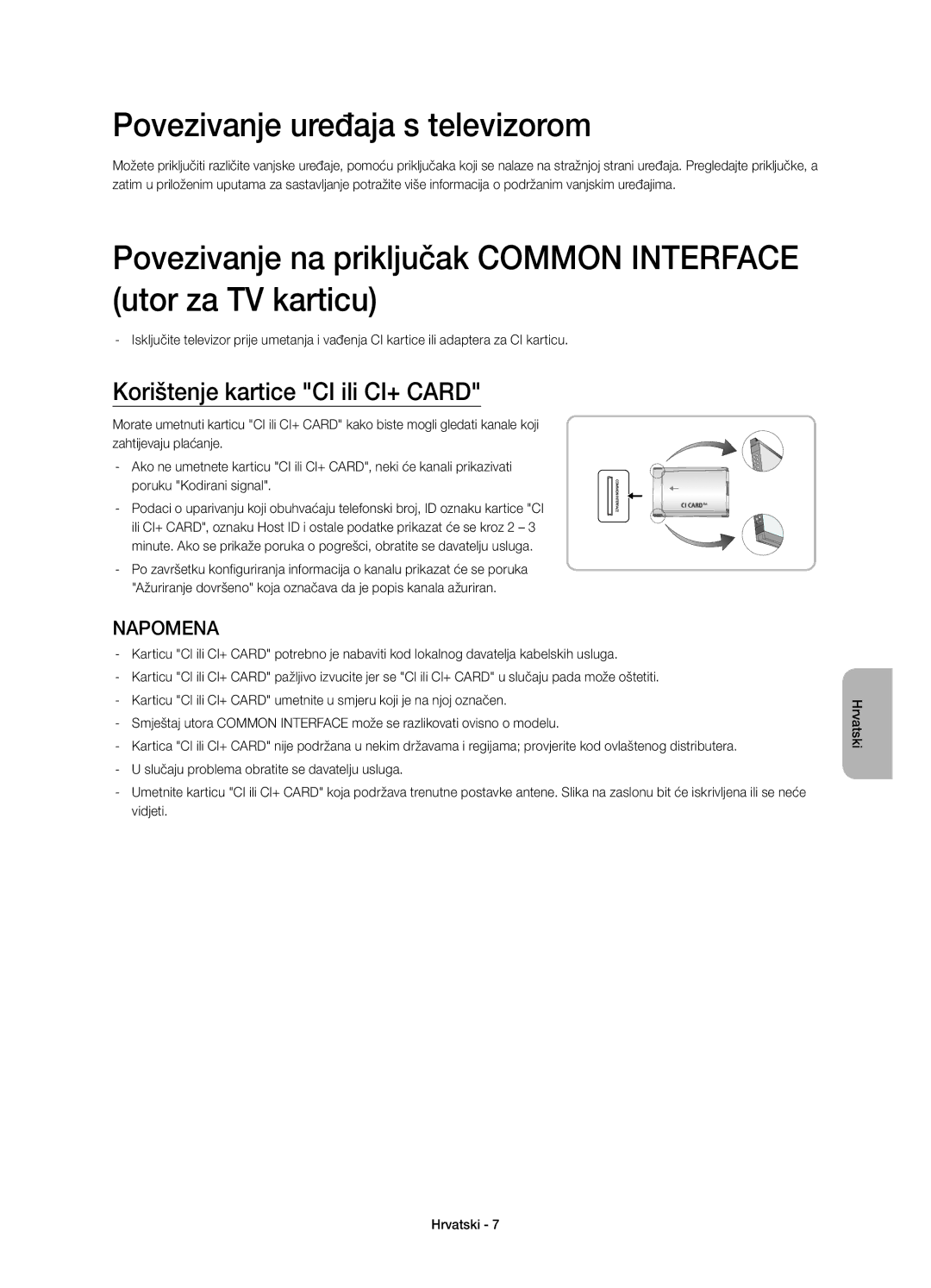 Samsung UE48H4203AWXXH manual Povezivanje uređaja s televizorom, Korištenje kartice CI ili CI+ Card 