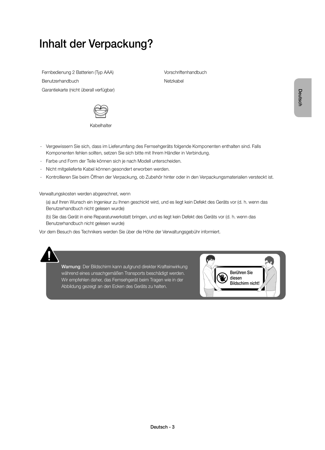 Samsung UE48H4273SSXZG manual Inhalt der Verpackung?, Fernbedienung 2 Batterien Typ AAA 