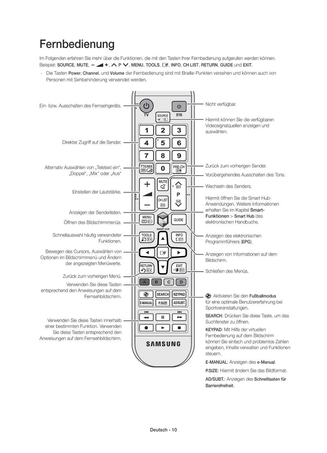 Samsung UE48H4273SSXZG manual Fernbedienung 