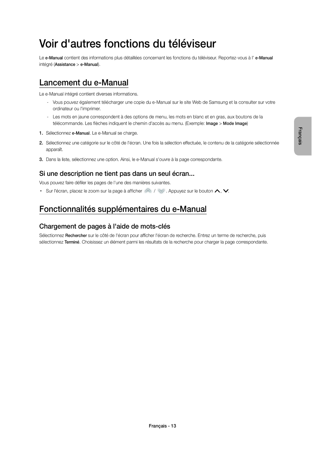 Samsung UE48H4273SSXZG manual Voir dautres fonctions du téléviseur, Lancement du e-Manual 