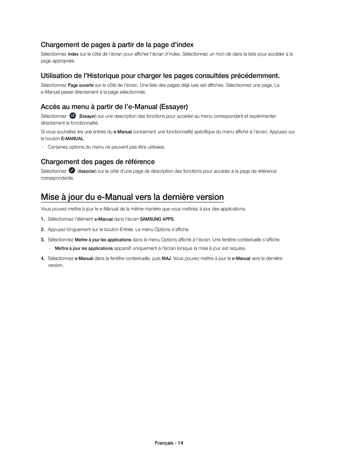 Samsung UE48H4273SSXZG Mise à jour du e-Manual vers la dernière version, Chargement de pages à partir de la page dindex 