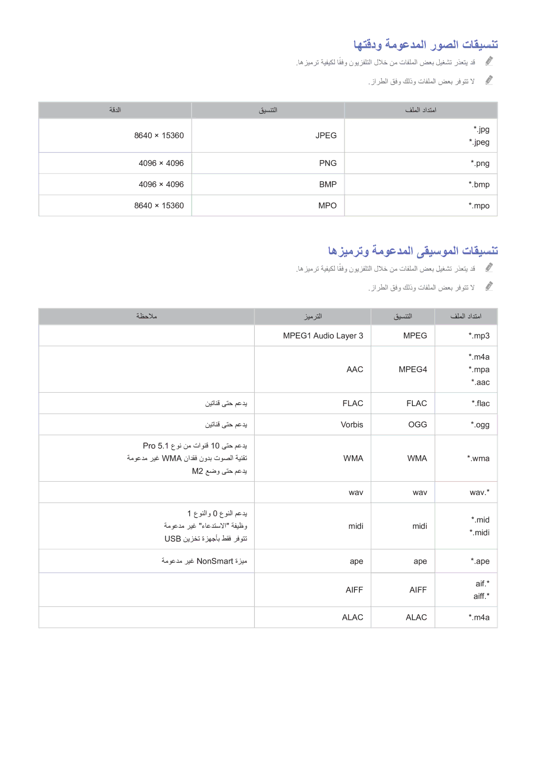 Samsung UA48H4203AWXHC, UE48H5003AWXXH, UE46H6203AWXXH اهتقدو ةموعدملا روصلا تاقيسنت, اهزيمرتو ةموعدملا ىقيسوملا تاقيسنت 