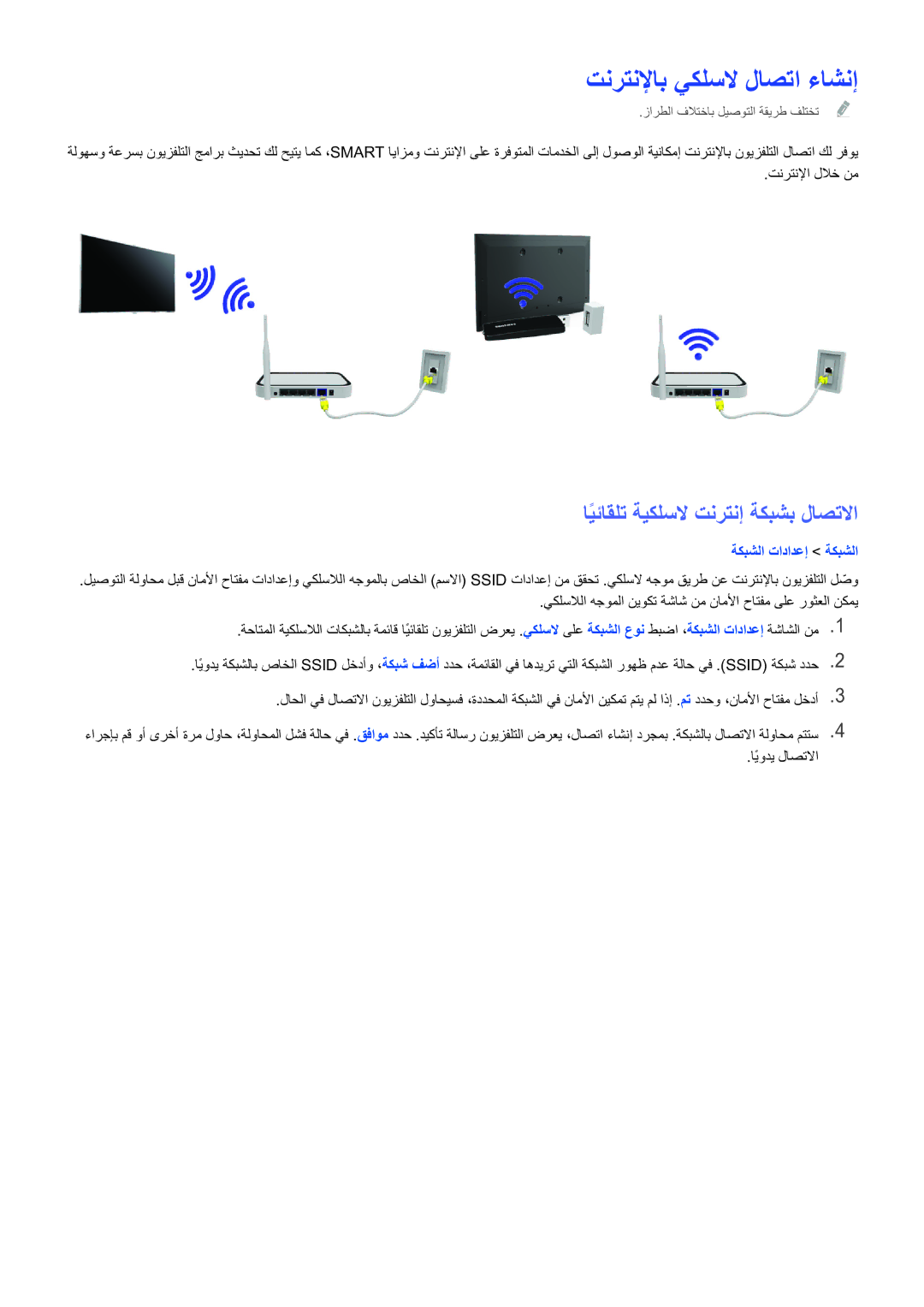 Samsung UE48H5003AWXXH, UE46H6203AWXXH, UA48H4203AWXHC تنرتنلإاب يكلسلا لاصتا ءاشنإ, ايئاقلتً ةيكلسلا تنرتنإ ةكبشب لاصتلاا 