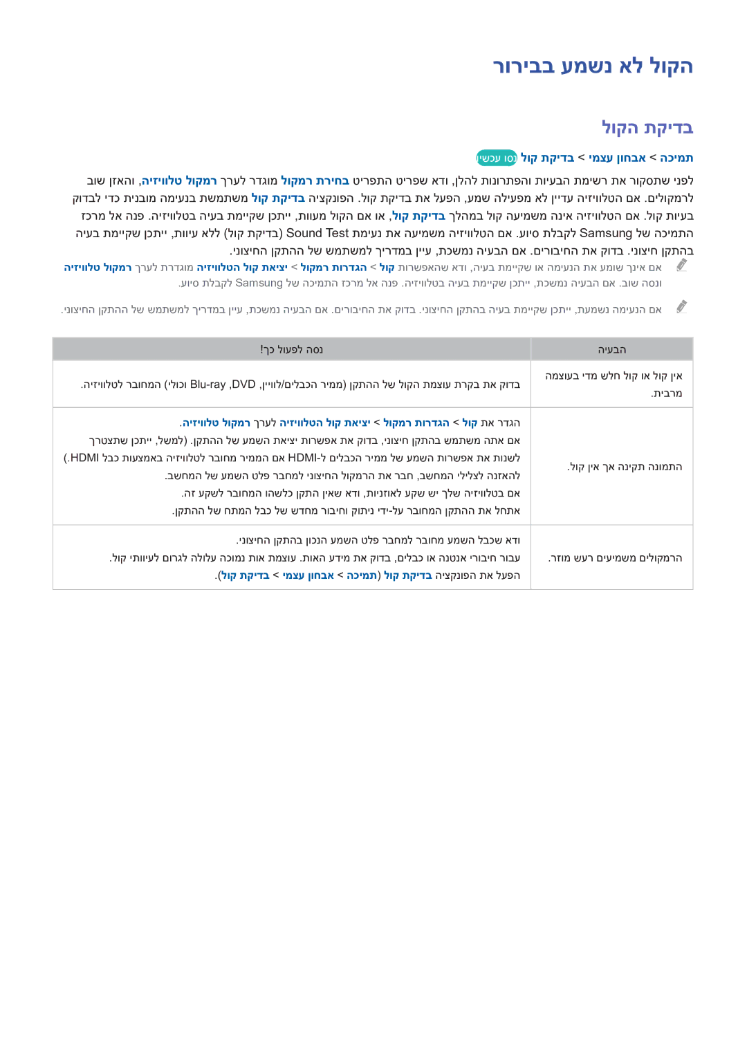 Samsung UE48H5003AWXXH, UE46H6203AWXXH manual רוריבב עמשנ אל לוקה, לוקה תקידב, וישכע וסנ לוק תקידב ימצע ןוחבא הכימת 