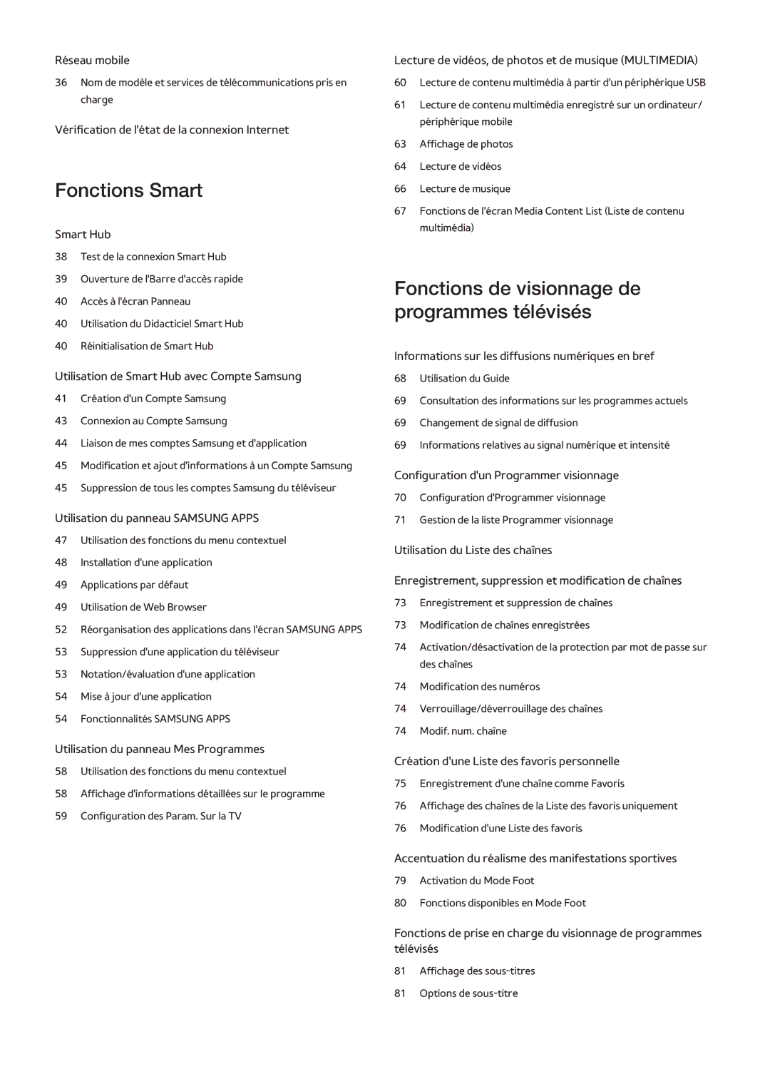 Samsung UE55H6203AWXZF, UE48H5003AWXZF, UE40H4203AWXZF, UE46H6203AWXZF, UE40H5303AWXZF, UE60H6203AWXZF manual Fonctions Smart 