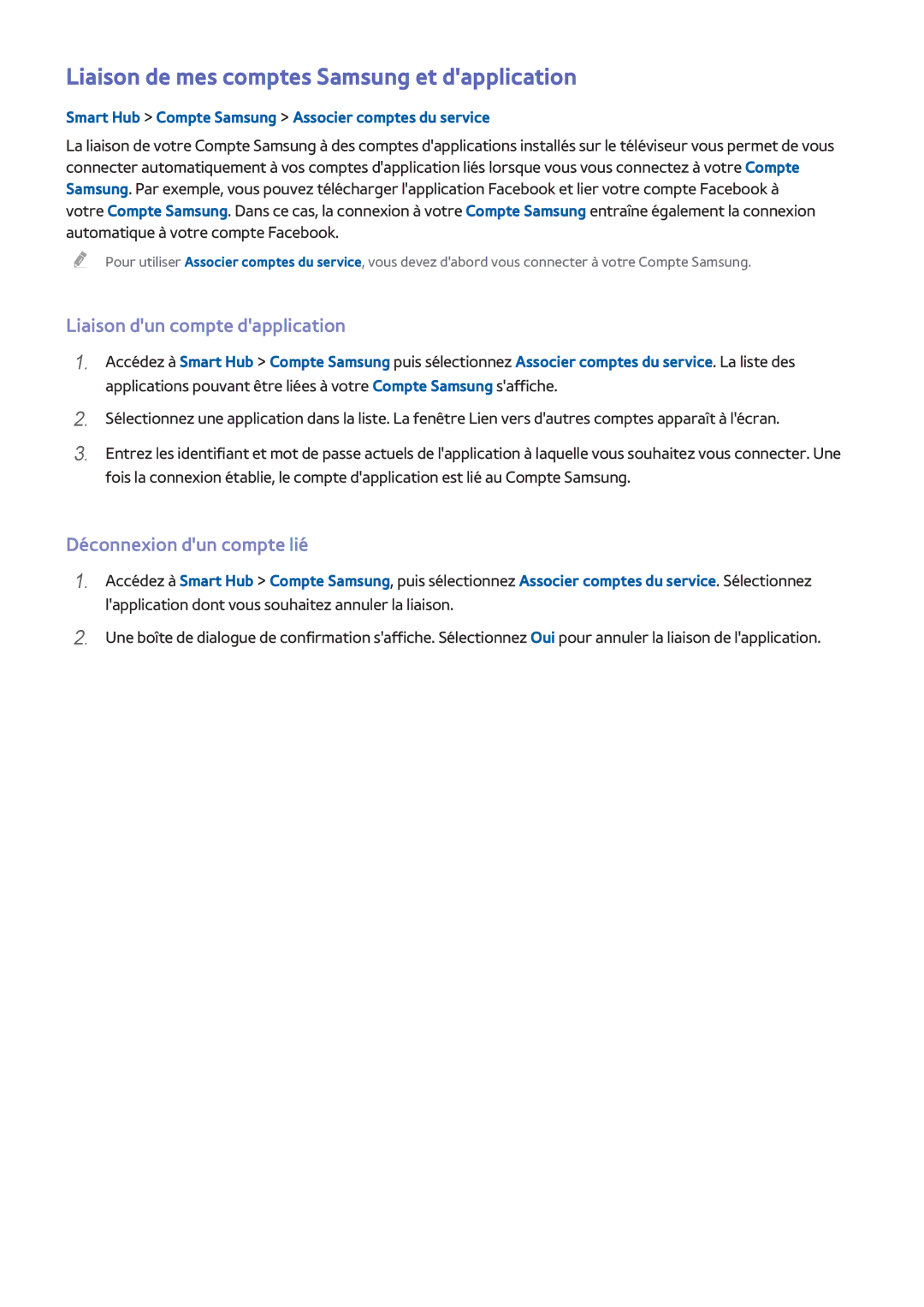 Samsung UE58J5200AWXZF, UE48H5003AWXZF Liaison de mes comptes Samsung et dapplication, Liaison dun compte dapplication 