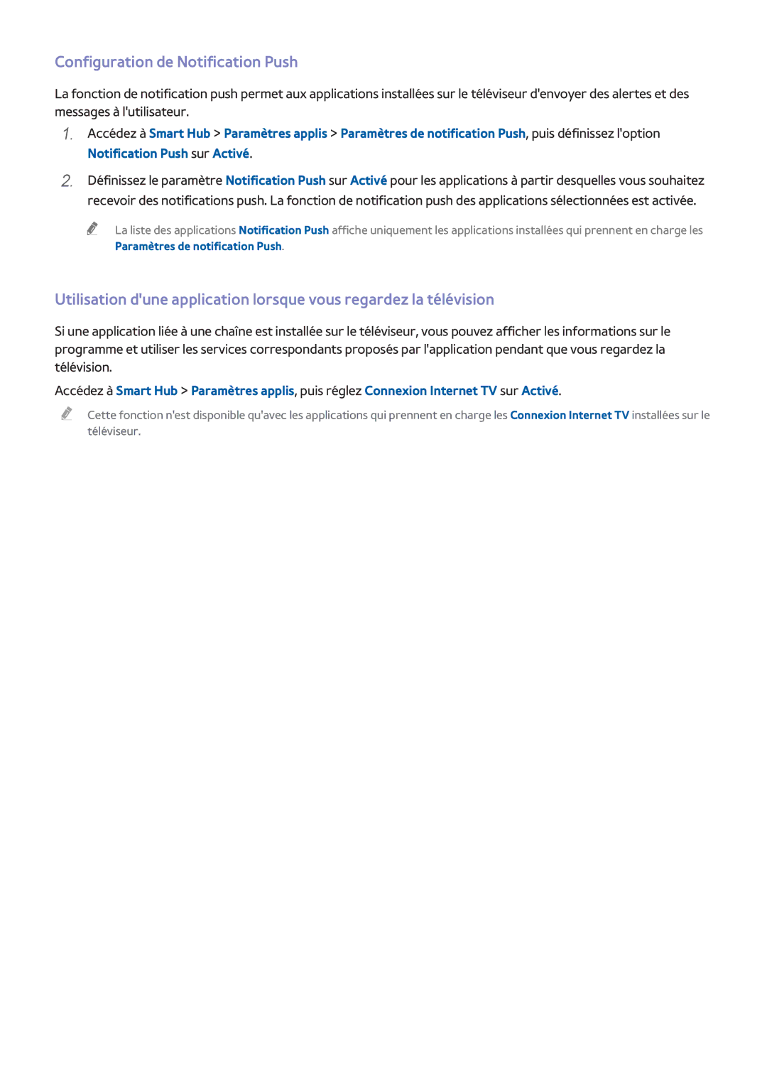 Samsung UE48H5003AWXZF, UE40H4203AWXZF, UE46H6203AWXZF, UE55H6203AWXZF, UE40H5303AWXZF Configuration de Notification Push 