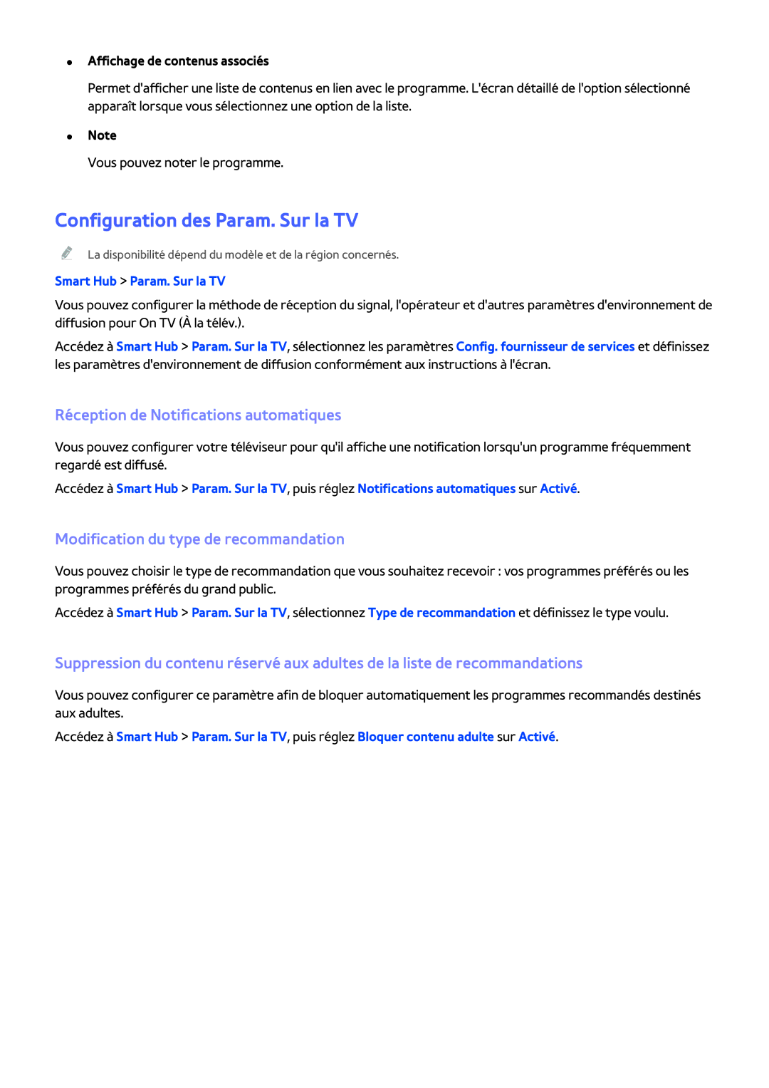 Samsung UE40H5303AWXZF, UE48H5003AWXZF manual Configuration des Param. Sur la TV, Réception de Notifications automatiques 