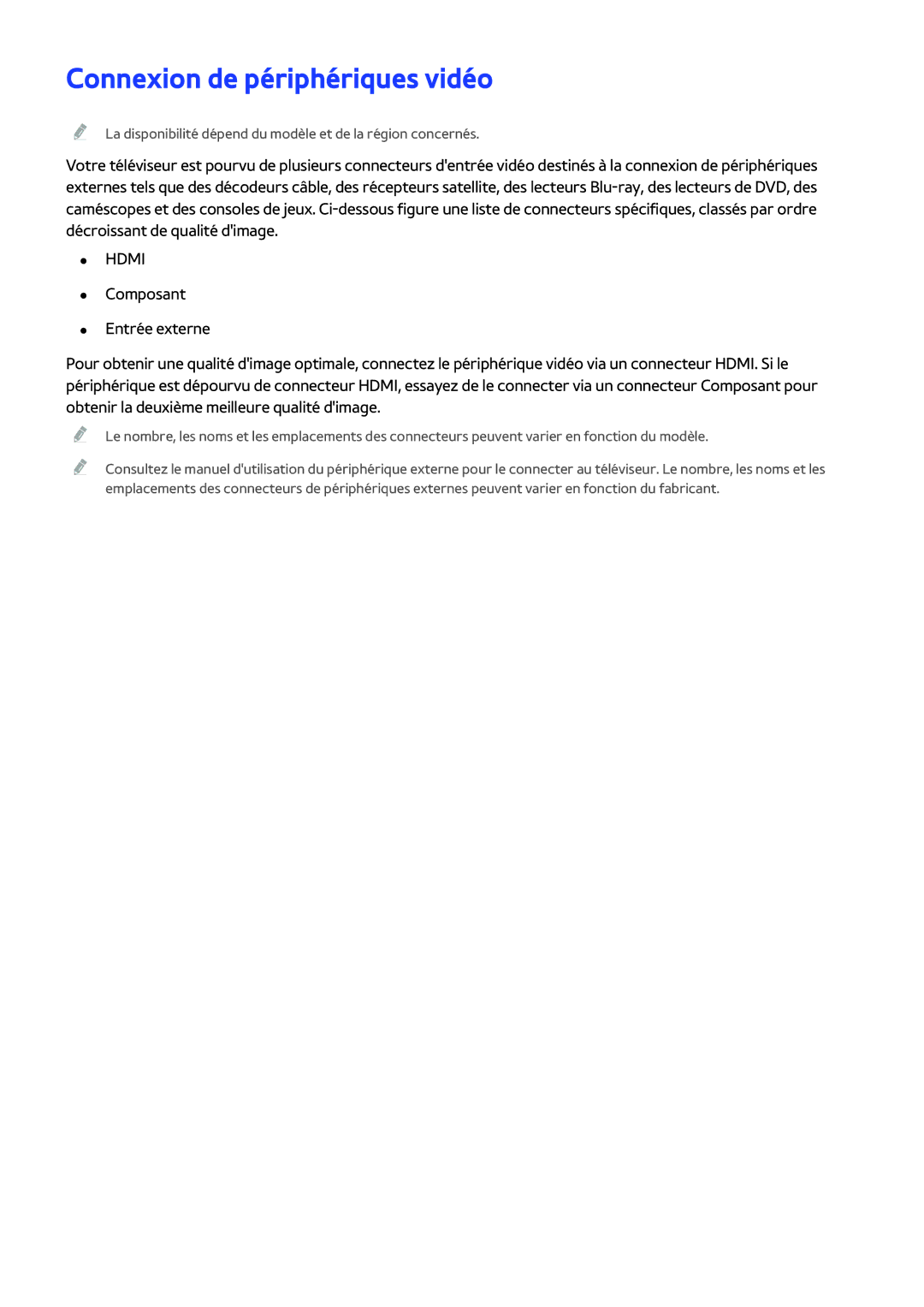 Samsung UE58H5203AWXZF, UE48H5003AWXZF, UE40H4203AWXZF, UE46H6203AWXZF, UE55H6203AWXZF Connexion de périphériques vidéo, Hdmi 