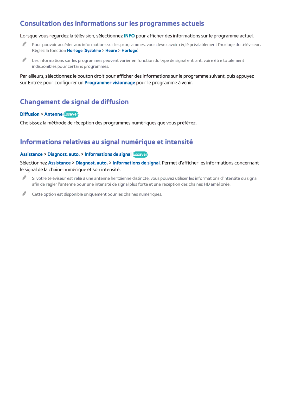 Samsung UE40H5303AWXZF manual Consultation des informations sur les programmes actuels, Changement de signal de diffusion 