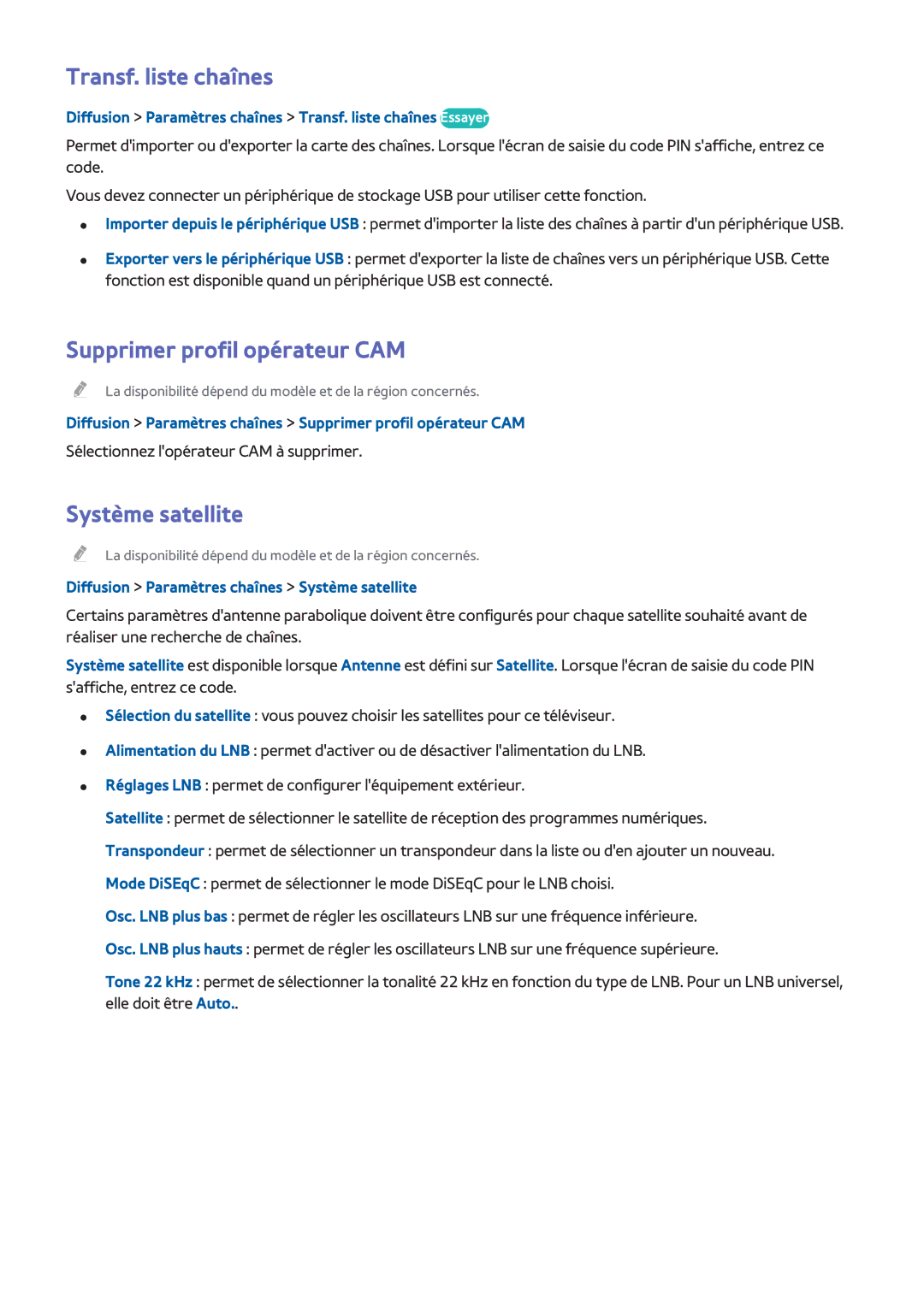 Samsung UE55H6203AWXZF, UE48H5003AWXZF manual Transf. liste chaînes, Supprimer profil opérateur CAM, Système satellite 