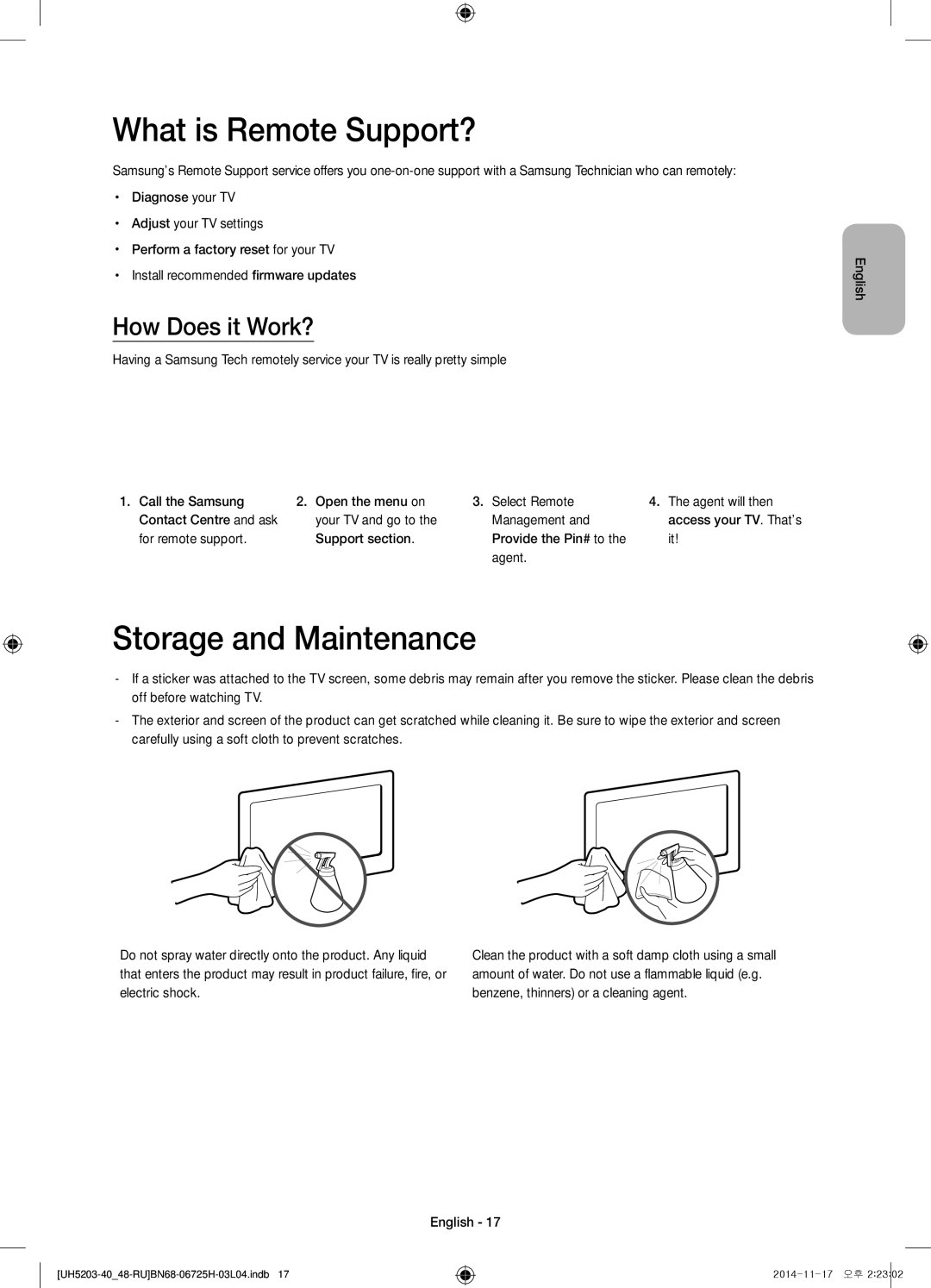 Samsung UE40H5203AKXRU, UE48H5203AKXRU manual What is Remote Support?, Storage and Maintenance, How Does it Work? 