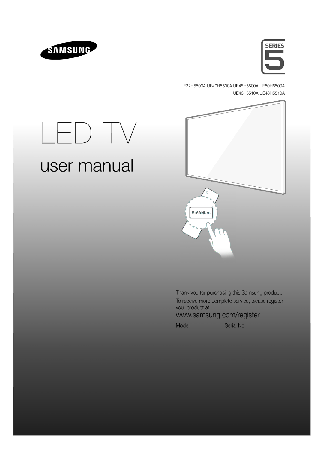 Samsung UE40H5500AKXMS, UE48H5500AKXUZ, UE48H5510AKXRU, UE40H5510AKXRU, UE32H5500AKXMS manual Model Serial No, English 