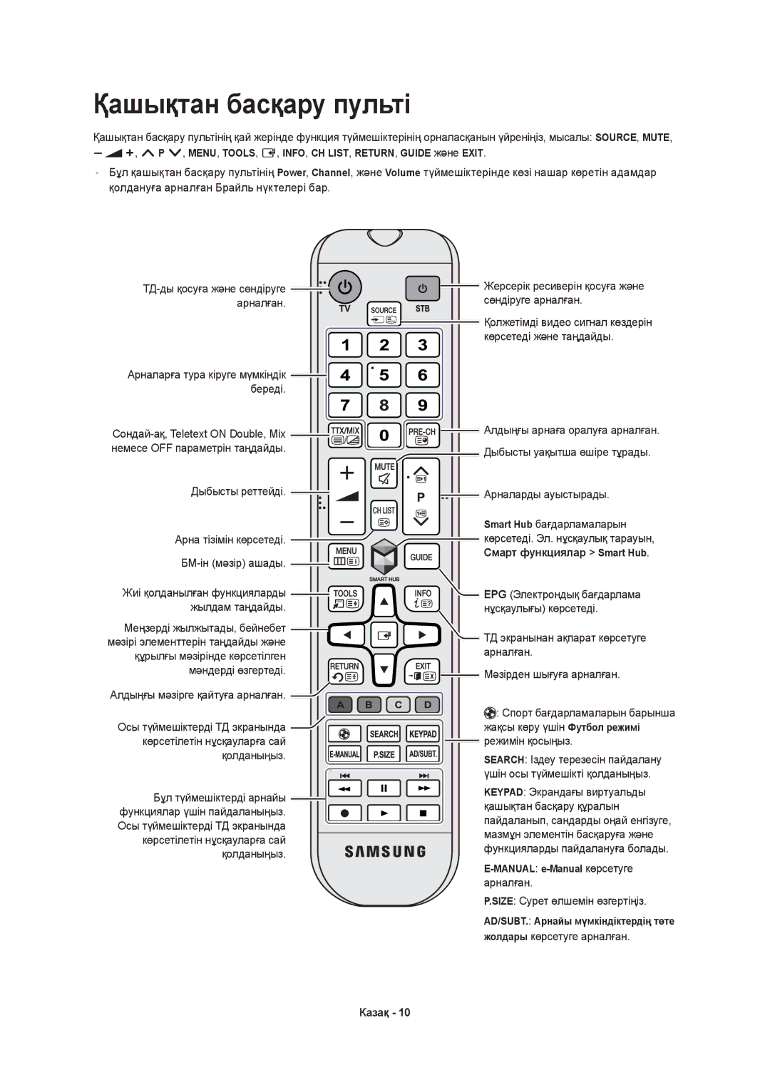 Samsung UE40H5500AKXUZ, UE48H5500AKXUZ, UE40H5500AKXMS, UE48H5510AKXRU, UE40H5510AKXRU, UE32H5500AKXMS Қашықтан басқару пульті 