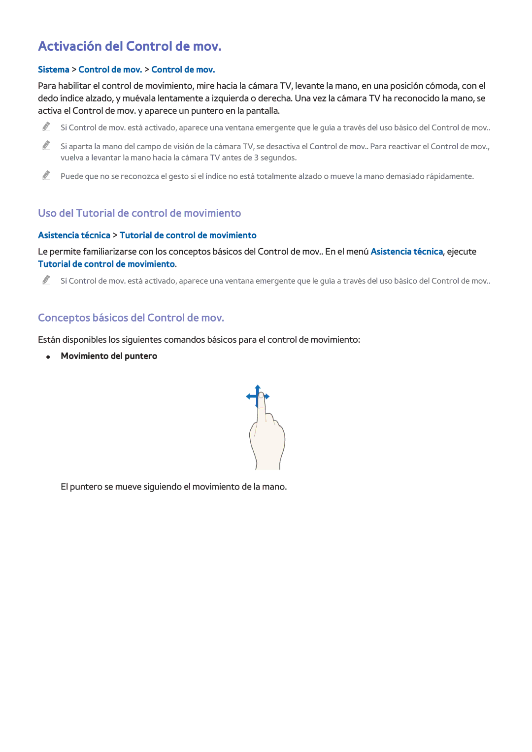 Samsung UE40H6400AWXXC, UE48H6200AWXXH manual Activación del Control de mov, Uso del Tutorial de control de movimiento 