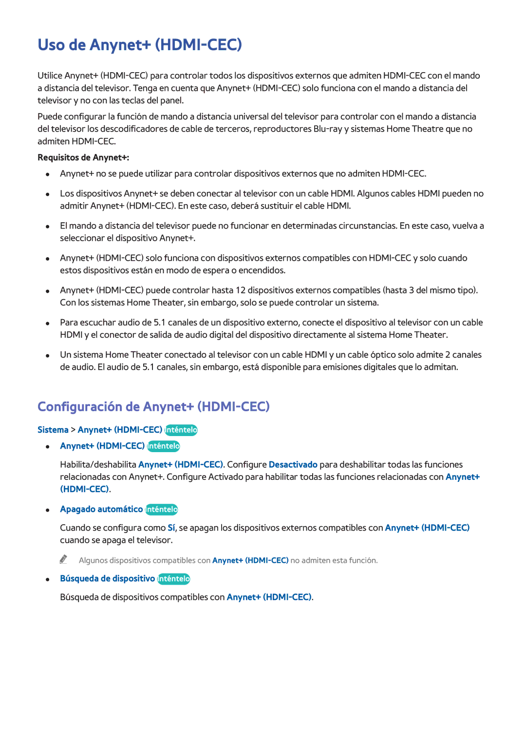 Samsung UE40H6640SLXXC Uso de Anynet+ HDMI-CEC, Configuración de Anynet+ HDMI-CEC, Sistema Anynet+ HDMI-CEC Inténtelo 