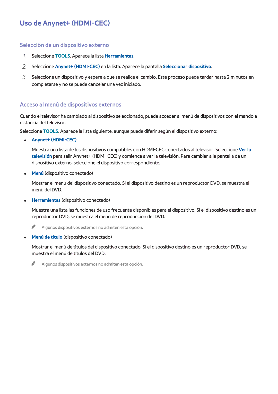 Samsung UE40H6470SSXXH, UE48H6200AWXXH, UE40H6410SSXXC manual Uso de Anynet+ HDMI-CEC, Selección de un dispositivo externo 