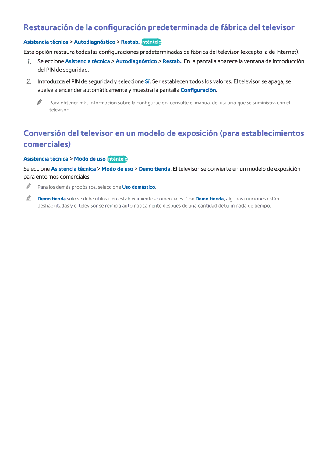 Samsung UE40H6500SLXXC Asistencia técnica Autodiagnóstico Restab. Inténtelo, Asistencia técnica Modo de uso Inténtelo 