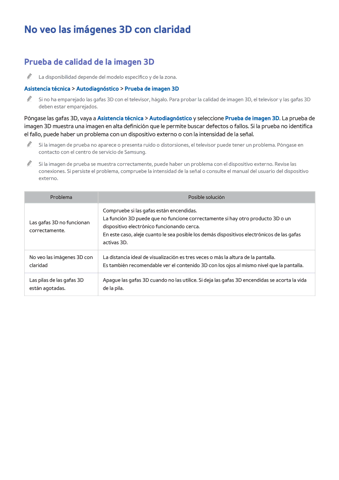 Samsung UE55H6640SLXXC, UE48H6200AWXXH manual No veo las imágenes 3D con claridad, Prueba de calidad de la imagen 3D 