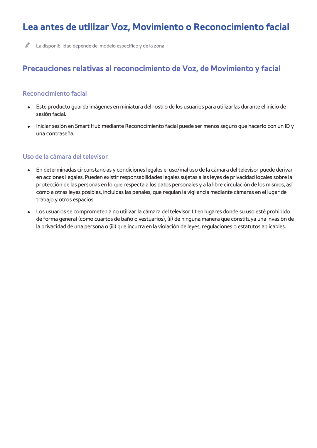 Samsung UE40H6410SSXXC, UE48H6200AWXXH, UE40H6200AWXXC, UE32H4500AWXXH Reconocimiento facial, Uso de la cámara del televisor 