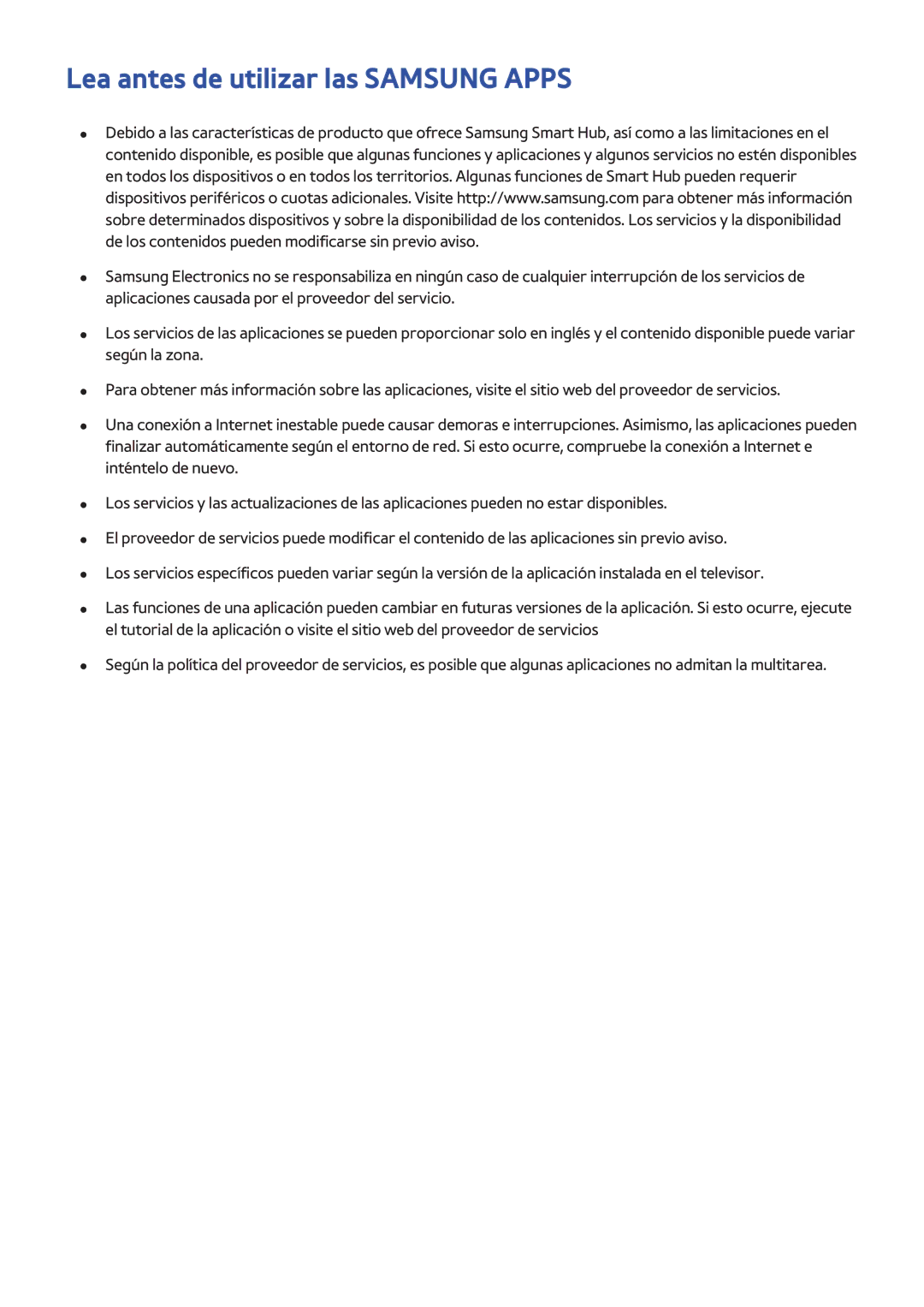 Samsung UE40H6200AWXXH, UE48H6200AWXXH, UE40H6410SSXXC, UE40H6200AWXXC, UE32H4500AWXXH Lea antes de utilizar las Samsung Apps 