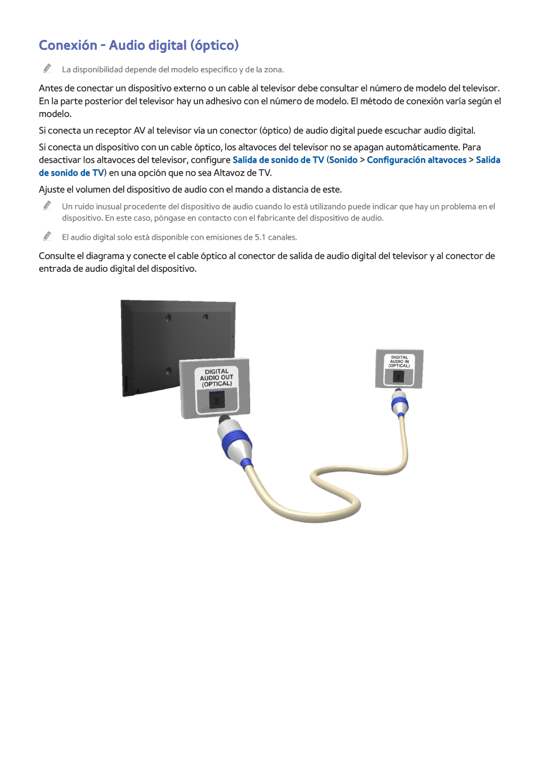 Samsung UA65H6400AWXSQ, UE48H6200AWXXH, UE40H6410SSXXC, UE40H6200AWXXC, UE32H4500AWXXH manual Conexión Audio digital óptico 