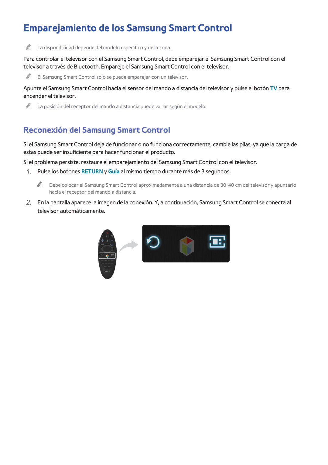 Samsung UE32H6410SSXXC, UE48H6200AWXXH Emparejamiento de los Samsung Smart Control, Reconexión del Samsung Smart Control 