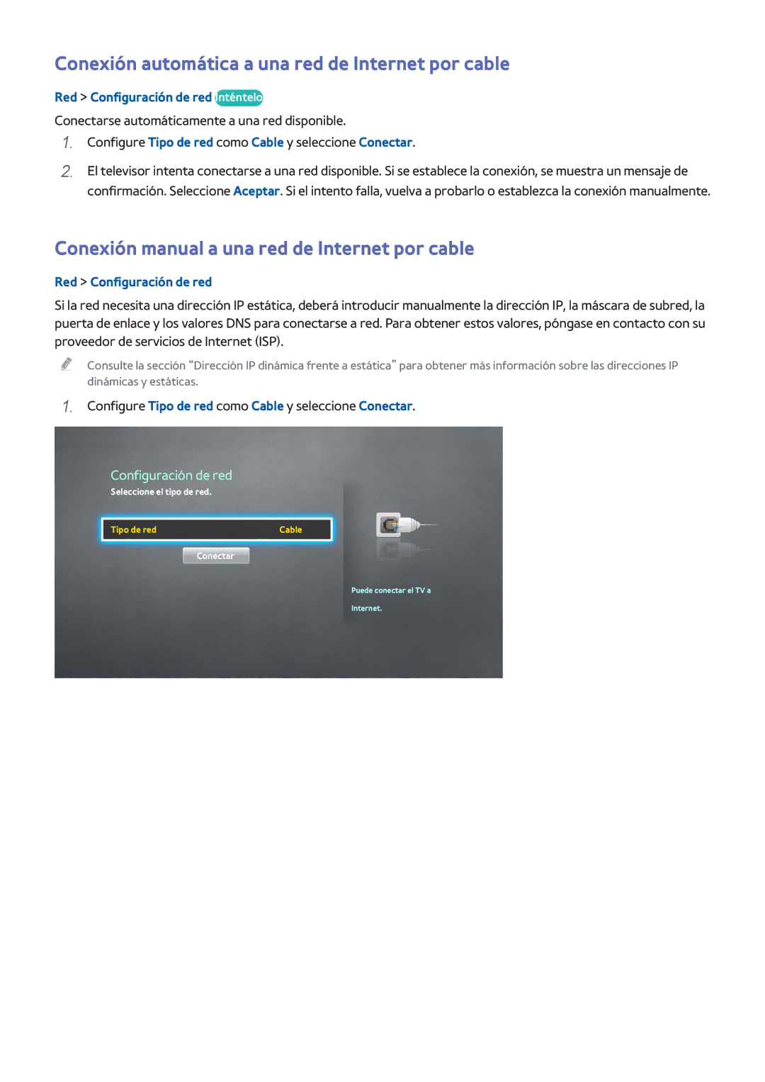 Samsung UE55H6640SLXXC manual Conexión automática a una red de Internet por cable, Red Configuración de red Inténtelo 