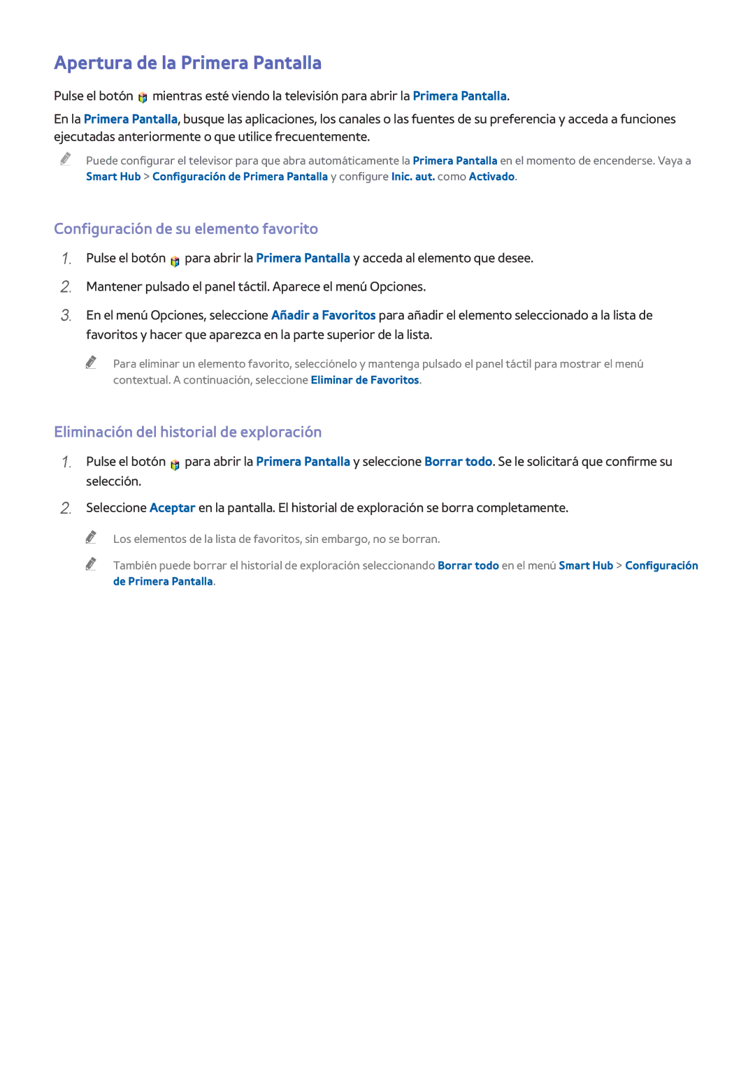 Samsung UE32H5500AWXXC, UE48H6200AWXXH manual Apertura de la Primera Pantalla, Configuración de su elemento favorito 