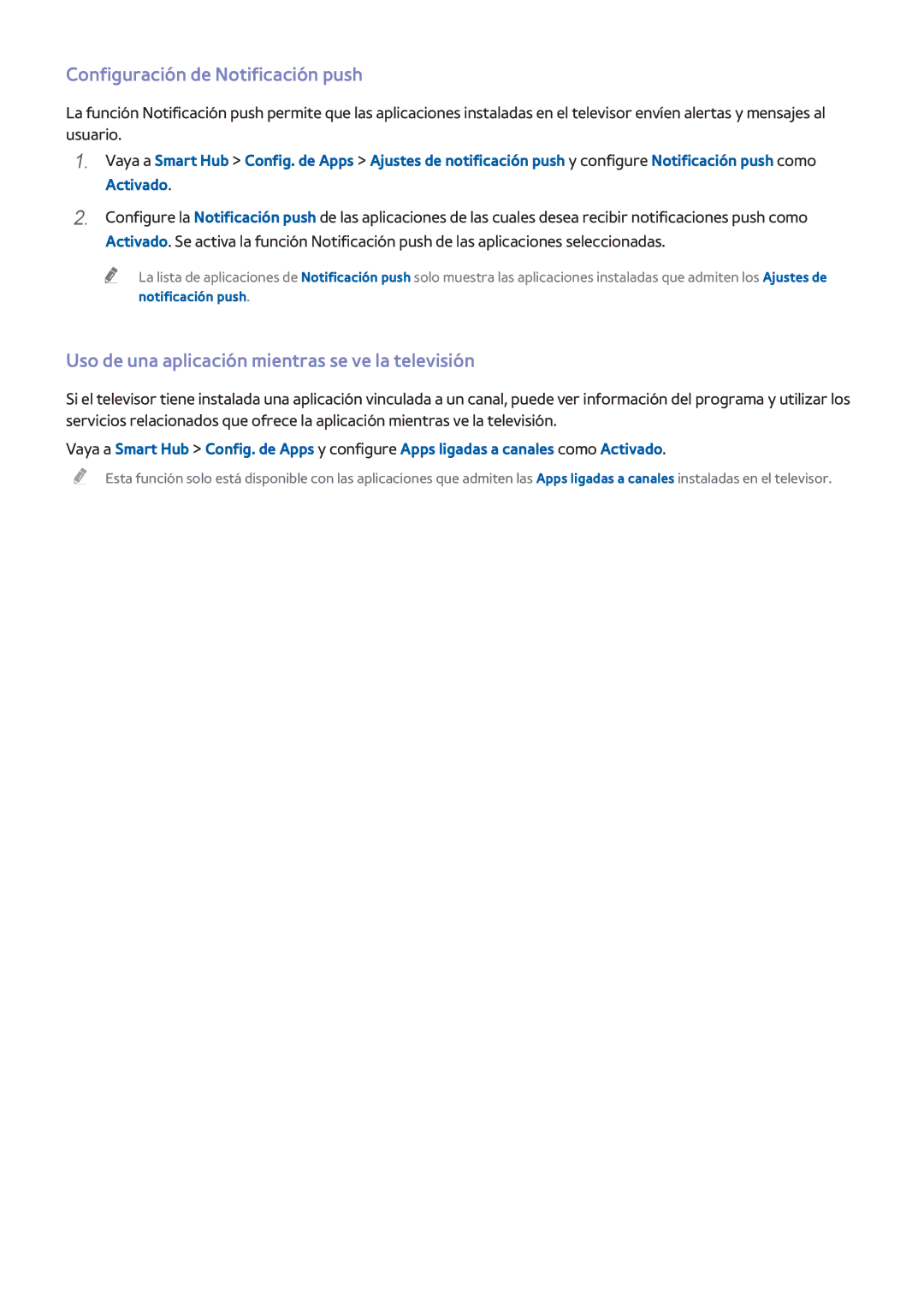 Samsung UE55H6500SLXZF manual Configuración de Notificación push, Uso de una aplicación mientras se ve la televisión 