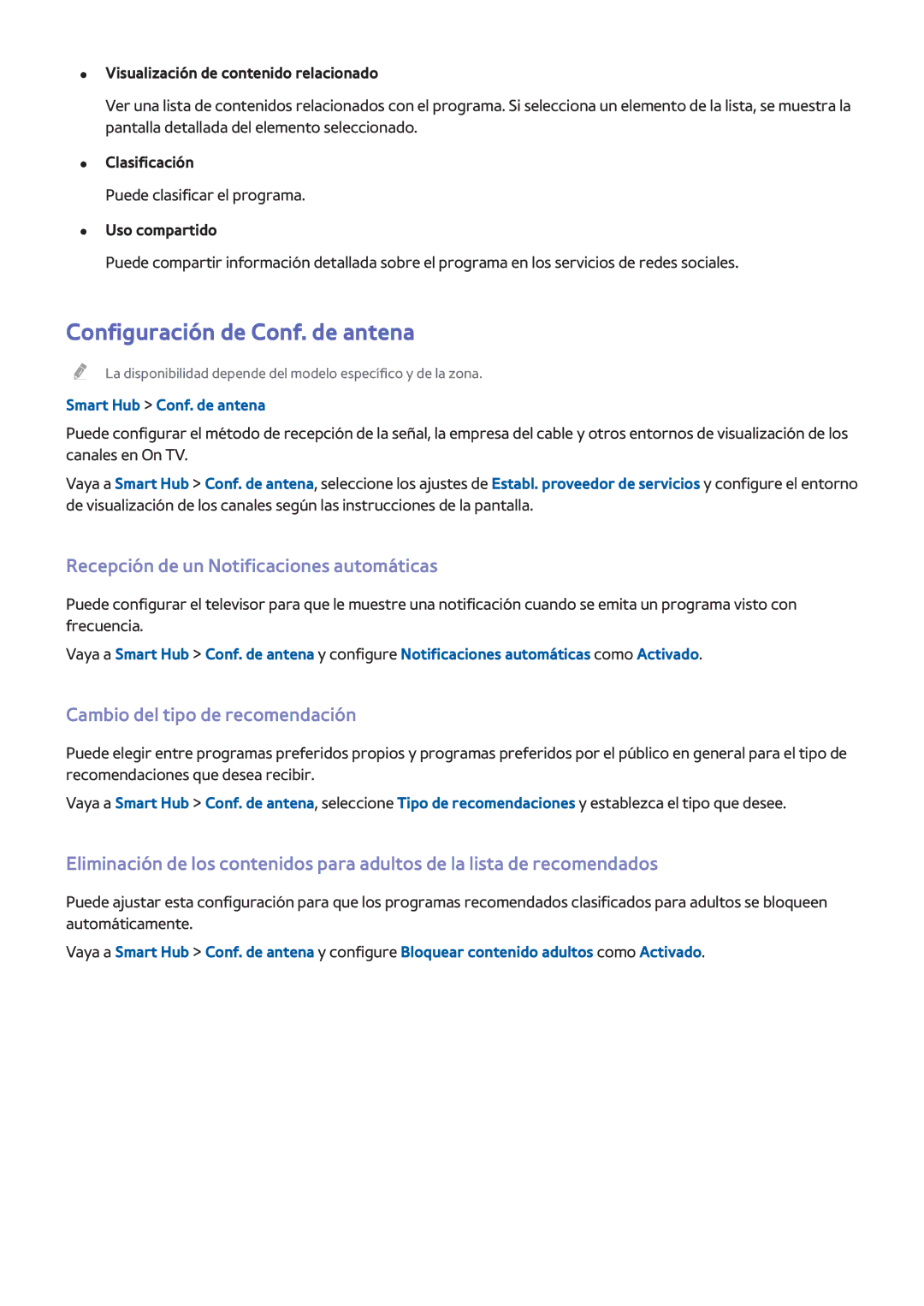 Samsung UE48H6470SSXXC, UE48H6200AWXXH manual Configuración de Conf. de antena, Recepción de un Notificaciones automáticas 