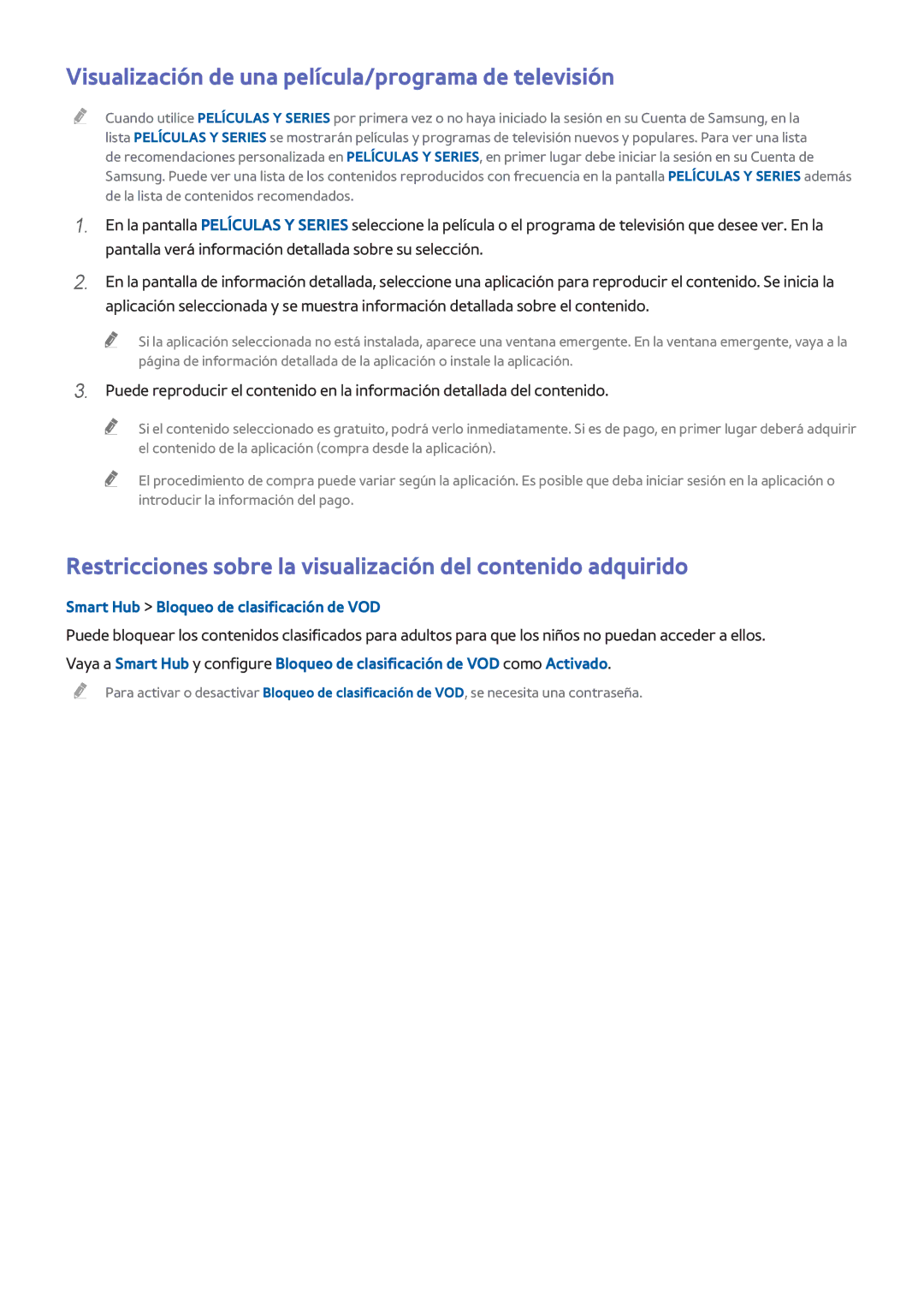 Samsung UE32H4510AWXXC Visualización de una película/programa de televisión, Smart Hub Bloqueo de clasificación de VOD 