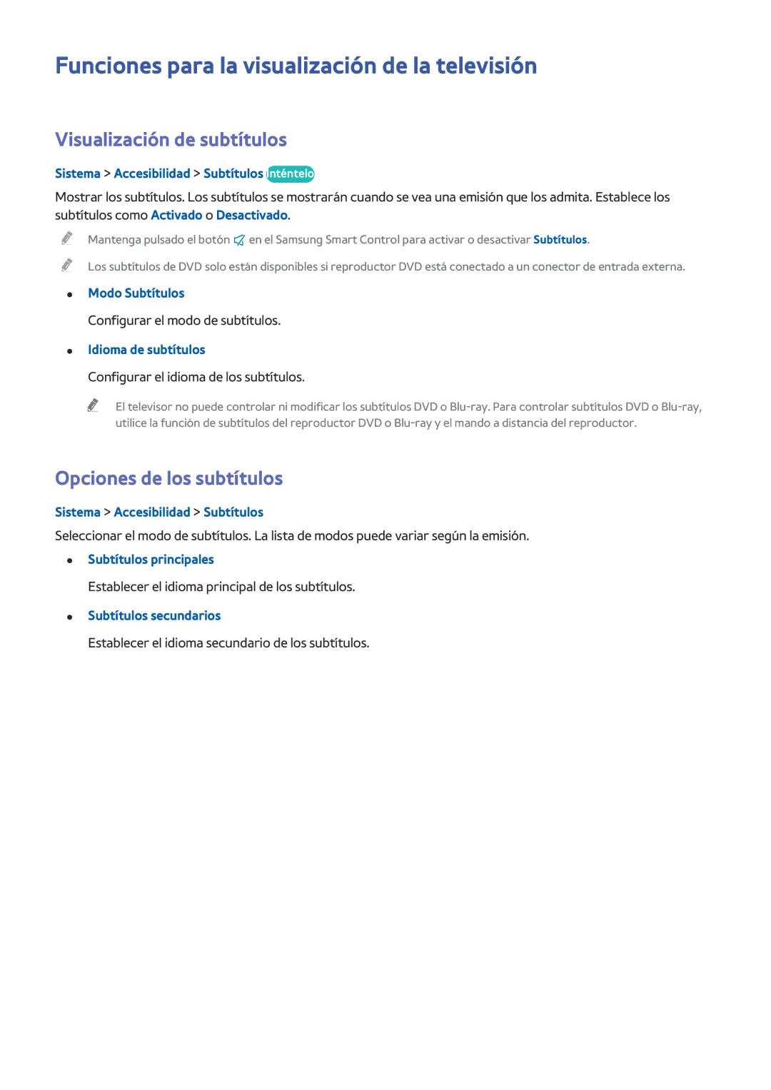 Samsung UE48H6800AWXXH, UE48H6200AWXXH manual Funciones para la visualización de la televisión, Visualización de subtítulos 