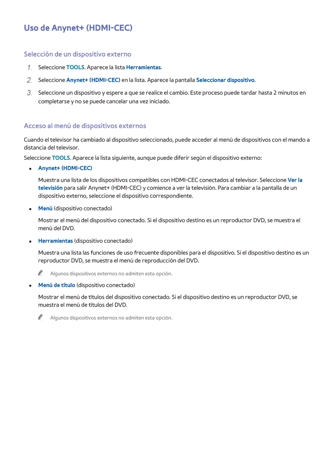 Samsung UE55H6400AWXXC, UE48H6200AWXXH, UE48H6800AWXXH manual Uso de Anynet+ HDMI-CEC, Selección de un dispositivo externo 