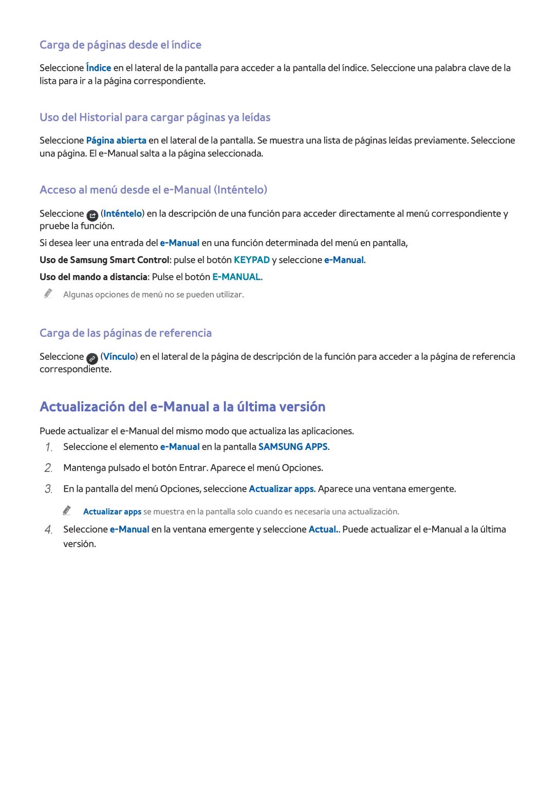Samsung UA60H6400AKXKE, UE48H6200AWXXH Actualización del e-Manual a la última versión, Carga de páginas desde el índice 