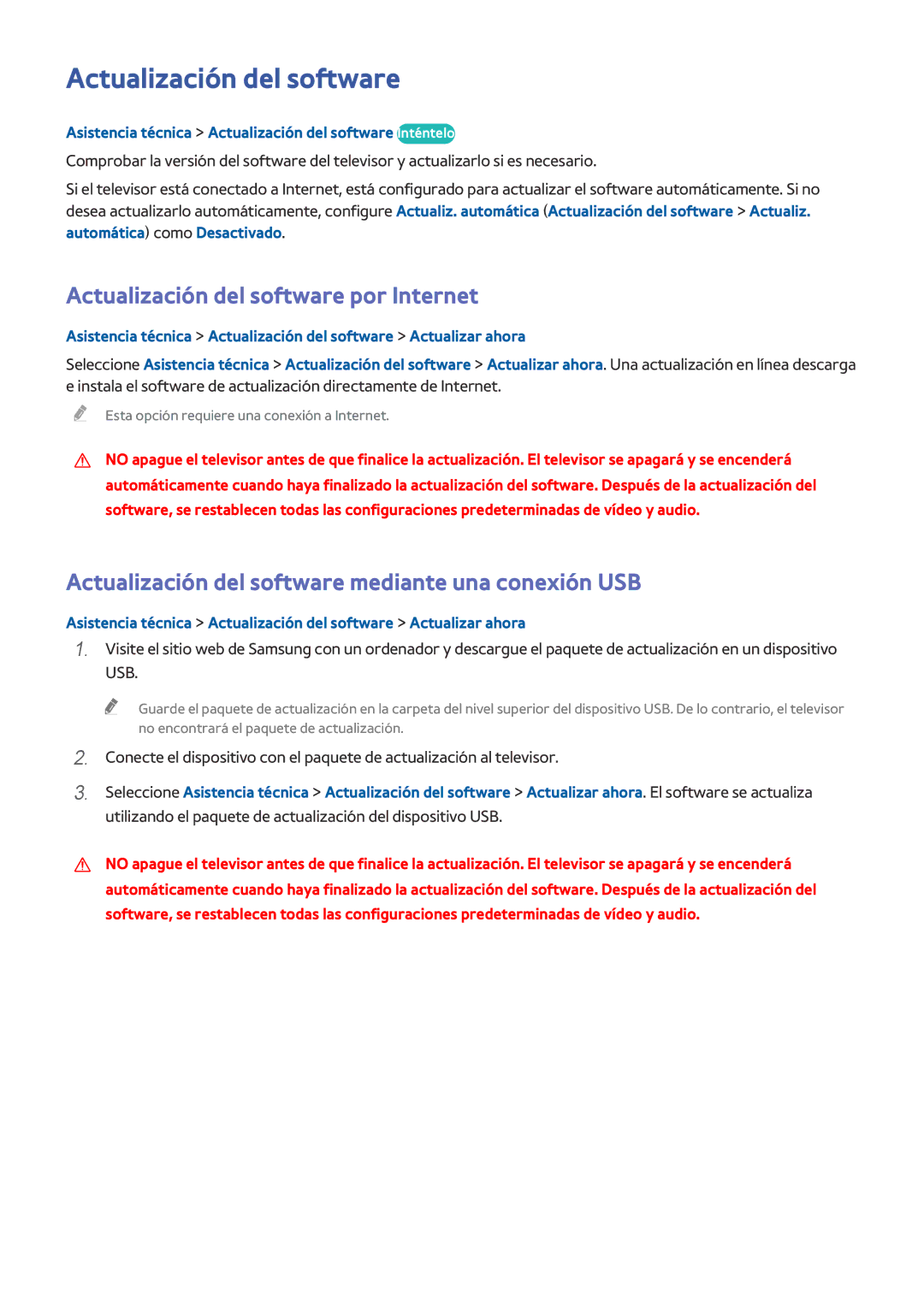 Samsung UE40H5510SSXXC Actualización del software por Internet, Actualización del software mediante una conexión USB 