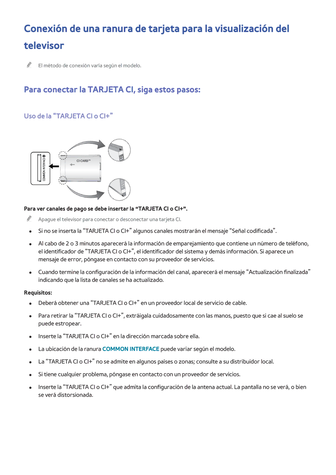 Samsung UE32H4500AWXXH, UE48H6200AWXXH manual Para conectar la Tarjeta CI, siga estos pasos, Uso de la Tarjeta CI o CI+ 