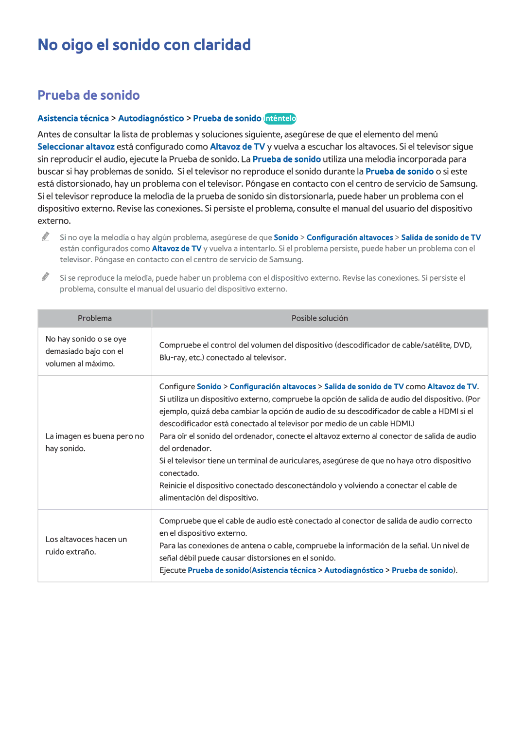 Samsung UE32H4510AWXXC, UE48H6200AWXXH, UE48H6800AWXXH, UE32H4500AWXXH manual No oigo el sonido con claridad, Prueba de sonido 