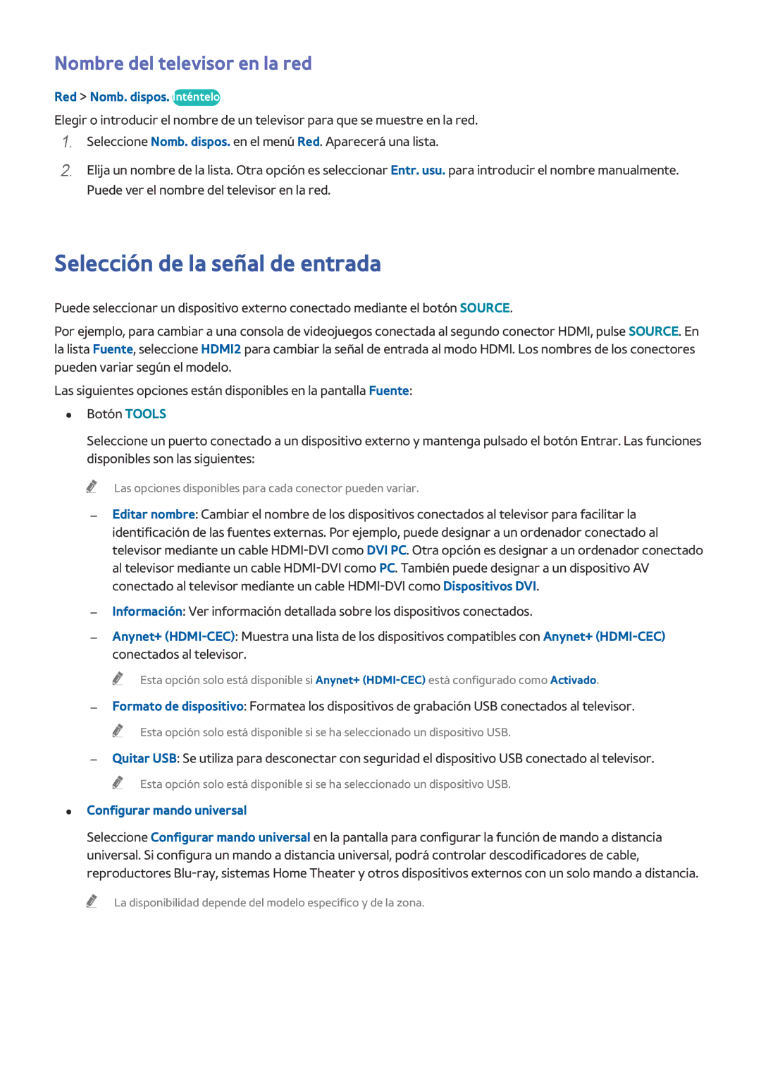 Samsung UE40H5510SSXXC manual Selección de la señal de entrada, Nombre del televisor en la red, Red Nomb. dispos. Inténtelo 