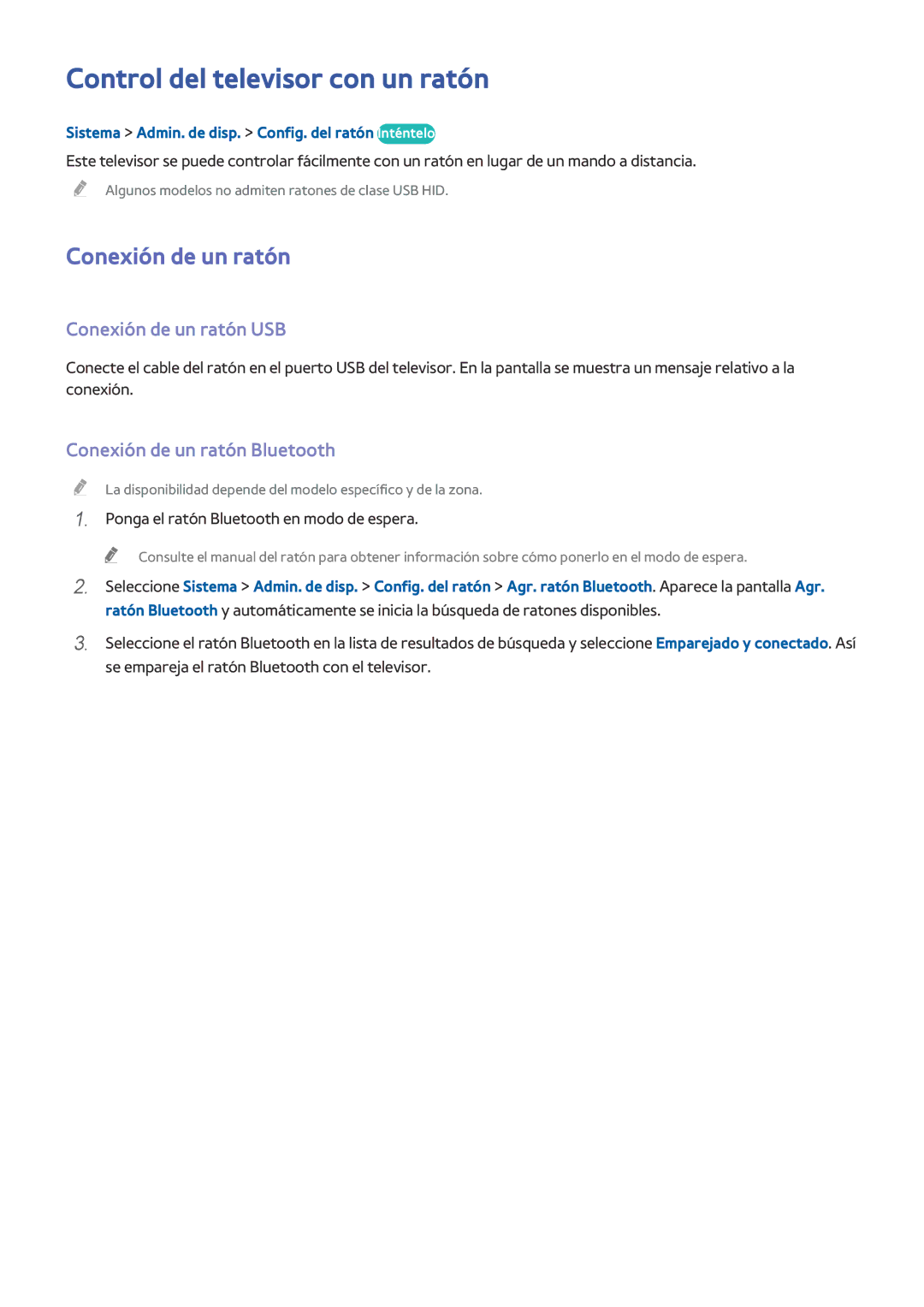 Samsung UE75H6400AWXXC Control del televisor con un ratón, Conexión de un ratón USB, Conexión de un ratón Bluetooth 