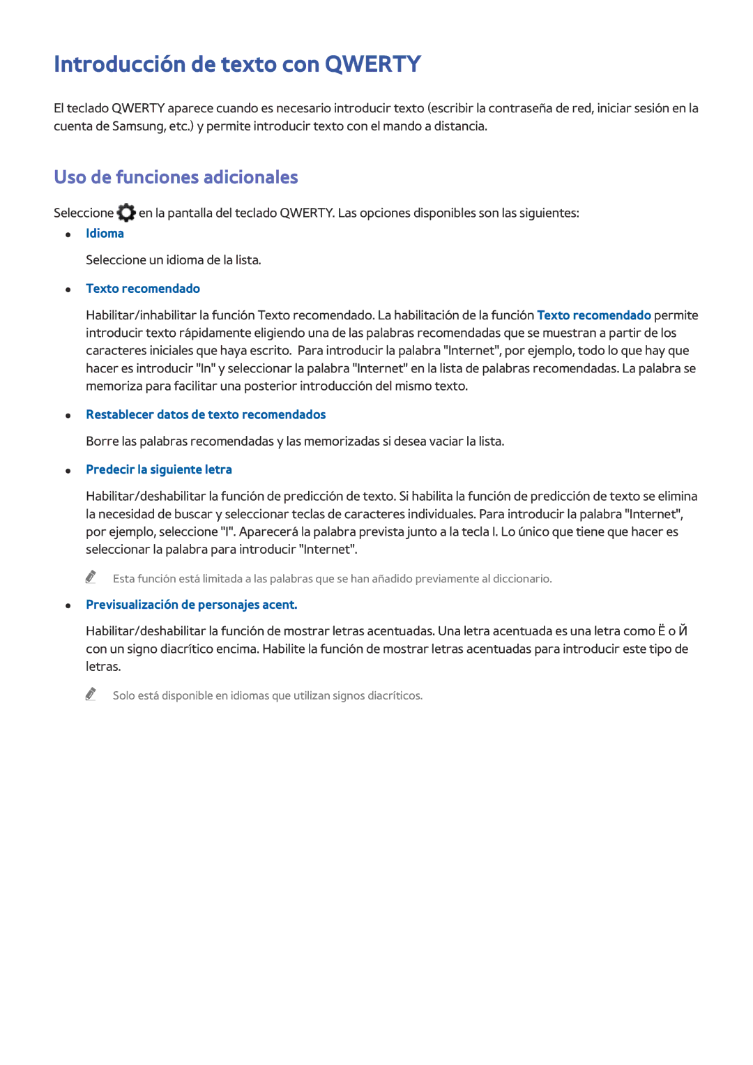 Samsung UE48H6500SLXXH, UE48H6200AWXXH, UE48H6800AWXXH manual Introducción de texto con Qwerty, Uso de funciones adicionales 