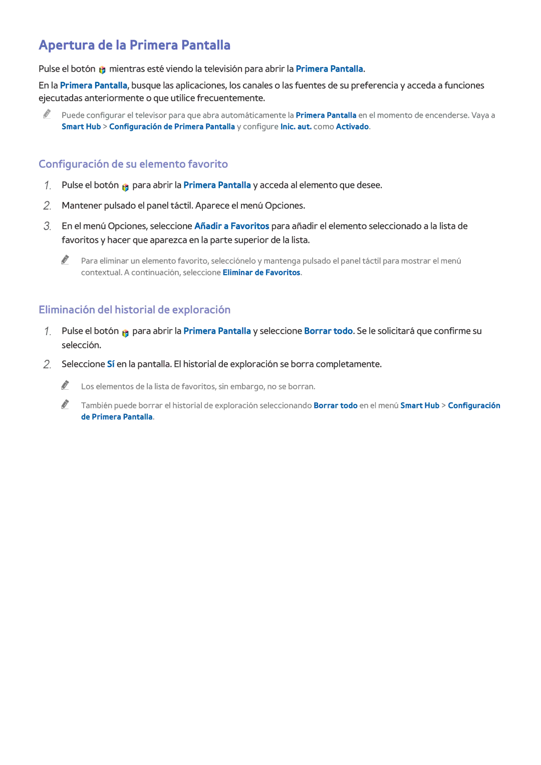 Samsung UE48H6240AWXXC, UE48H6200AWXXH manual Apertura de la Primera Pantalla, Configuración de su elemento favorito 